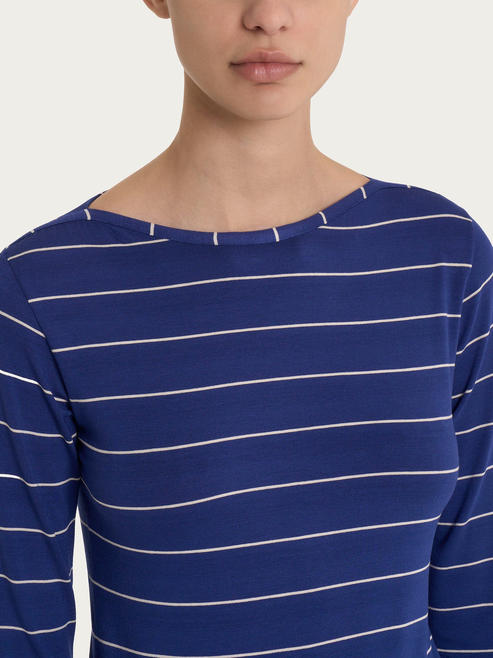 Maglietta skinny con stripes spaziate in Viscosa Summer  Blu Donna - Ragno