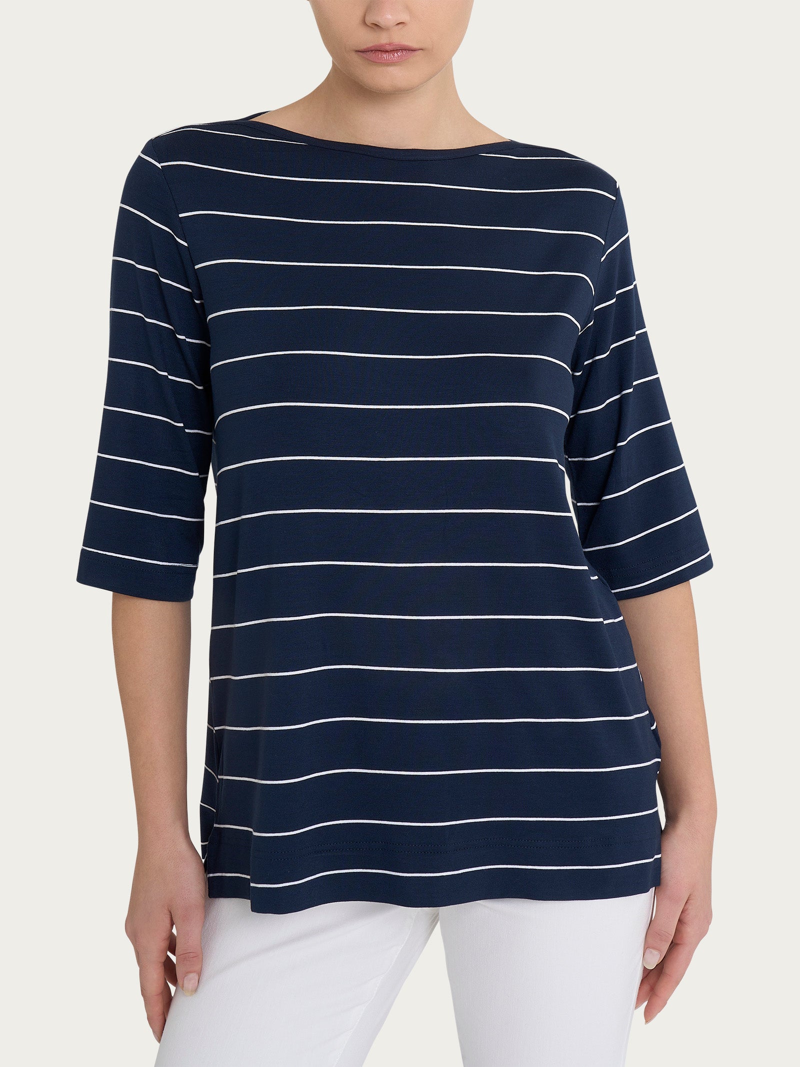 Maglietta soft con stripes spaziate in Viscosa Summer  Blu Donna - Ragno