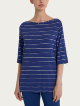 Maglietta soft con stripes spaziate in Viscosa Summer  Blu Donna - Ragno