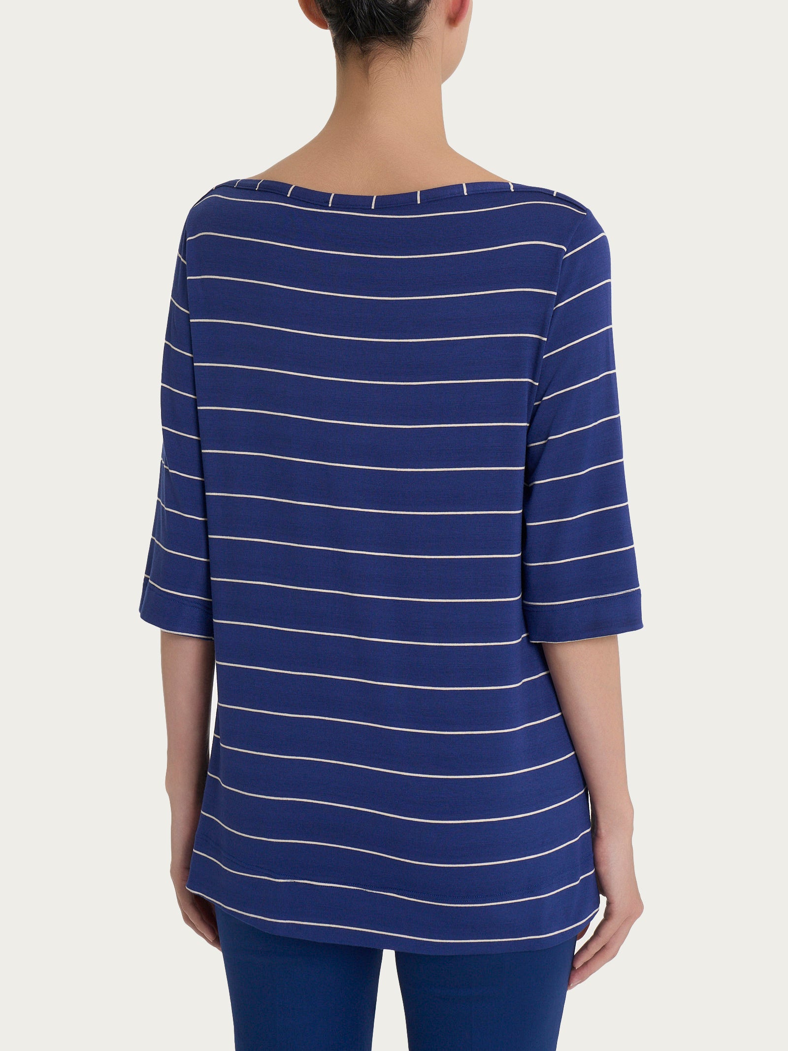 Maglietta soft con stripes spaziate in Viscosa Summer  Blu Donna - Ragno