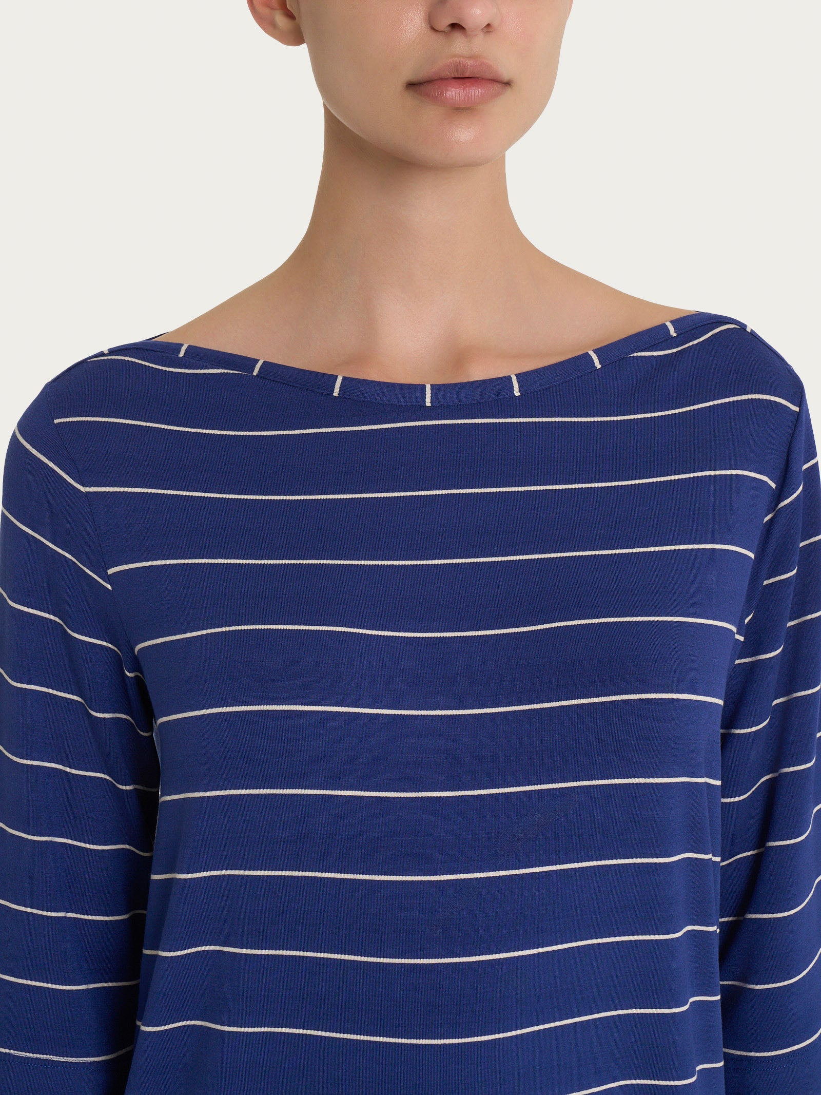 Maglietta soft con stripes spaziate in Viscosa Summer  Blu Donna - Ragno