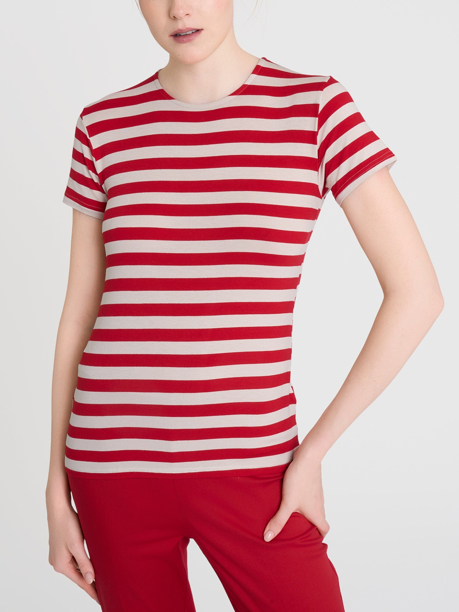 Maglietta con stripes e maniche corte in Viscosa Summer Rossi Donna - Ragno