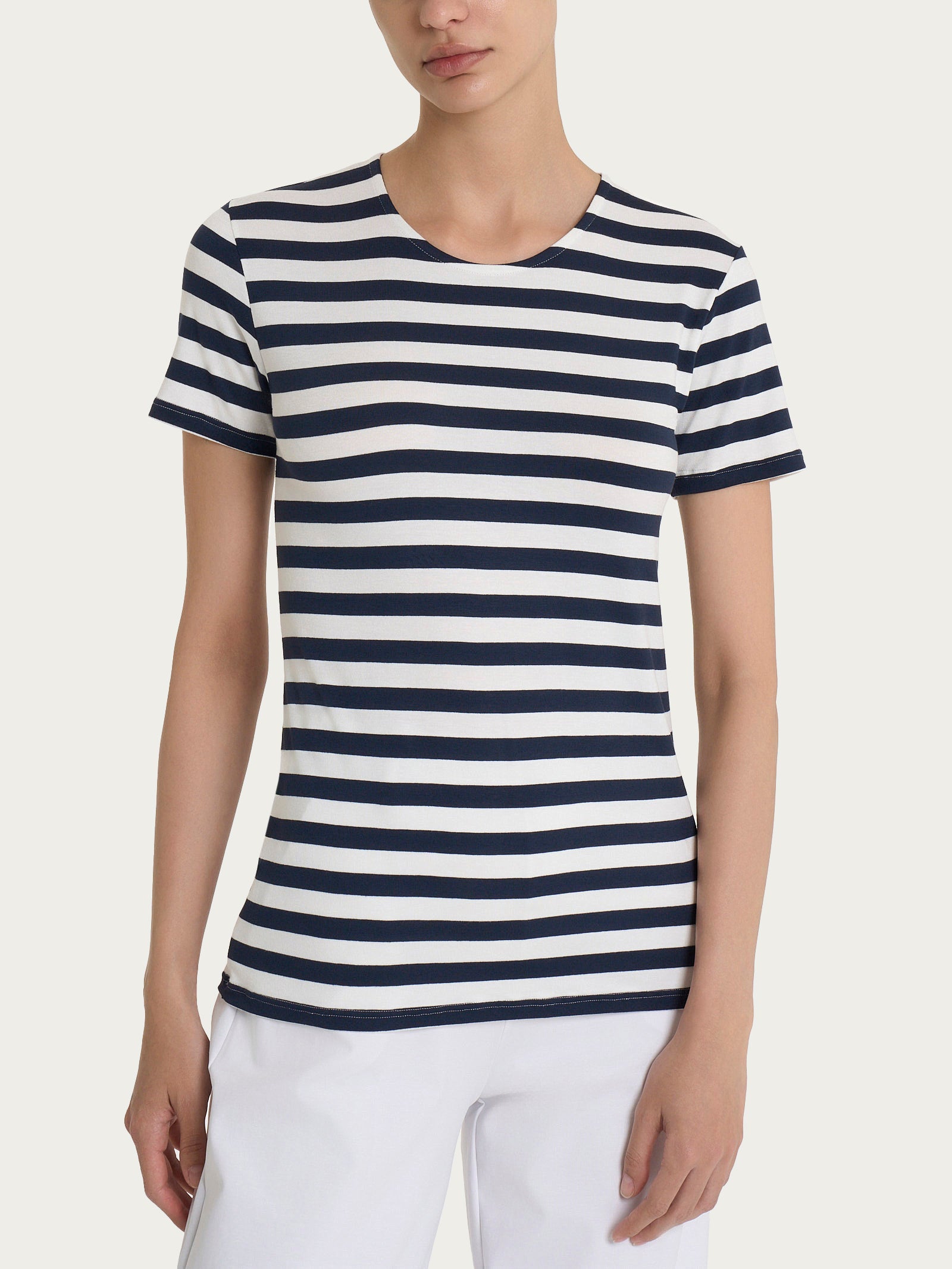 Maglietta con stripes e maniche corte in Viscosa Summer Blu Donna - Ragno