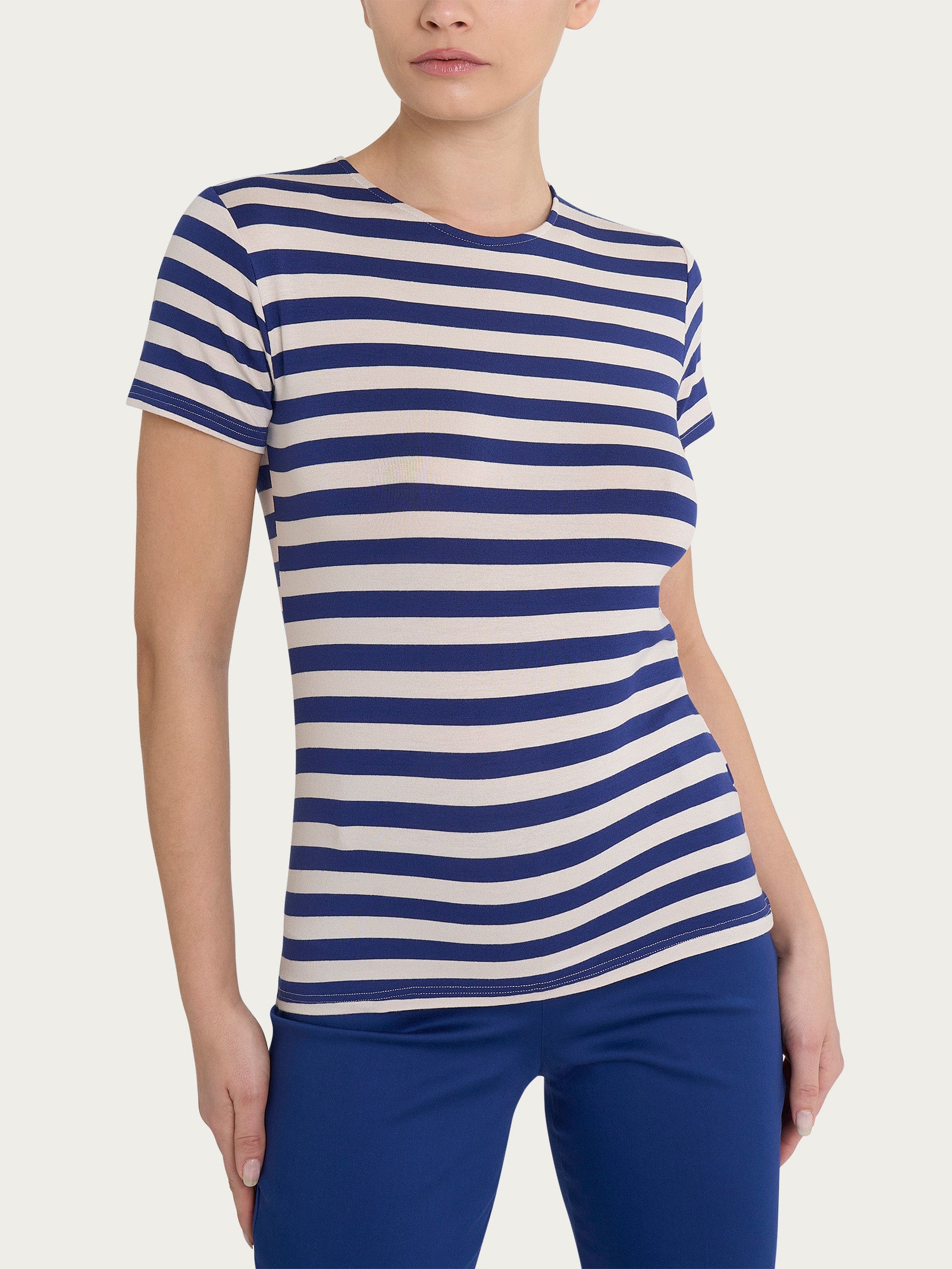 Maglietta con stripes e maniche corte in Viscosa Summer Blu Donna - Ragno