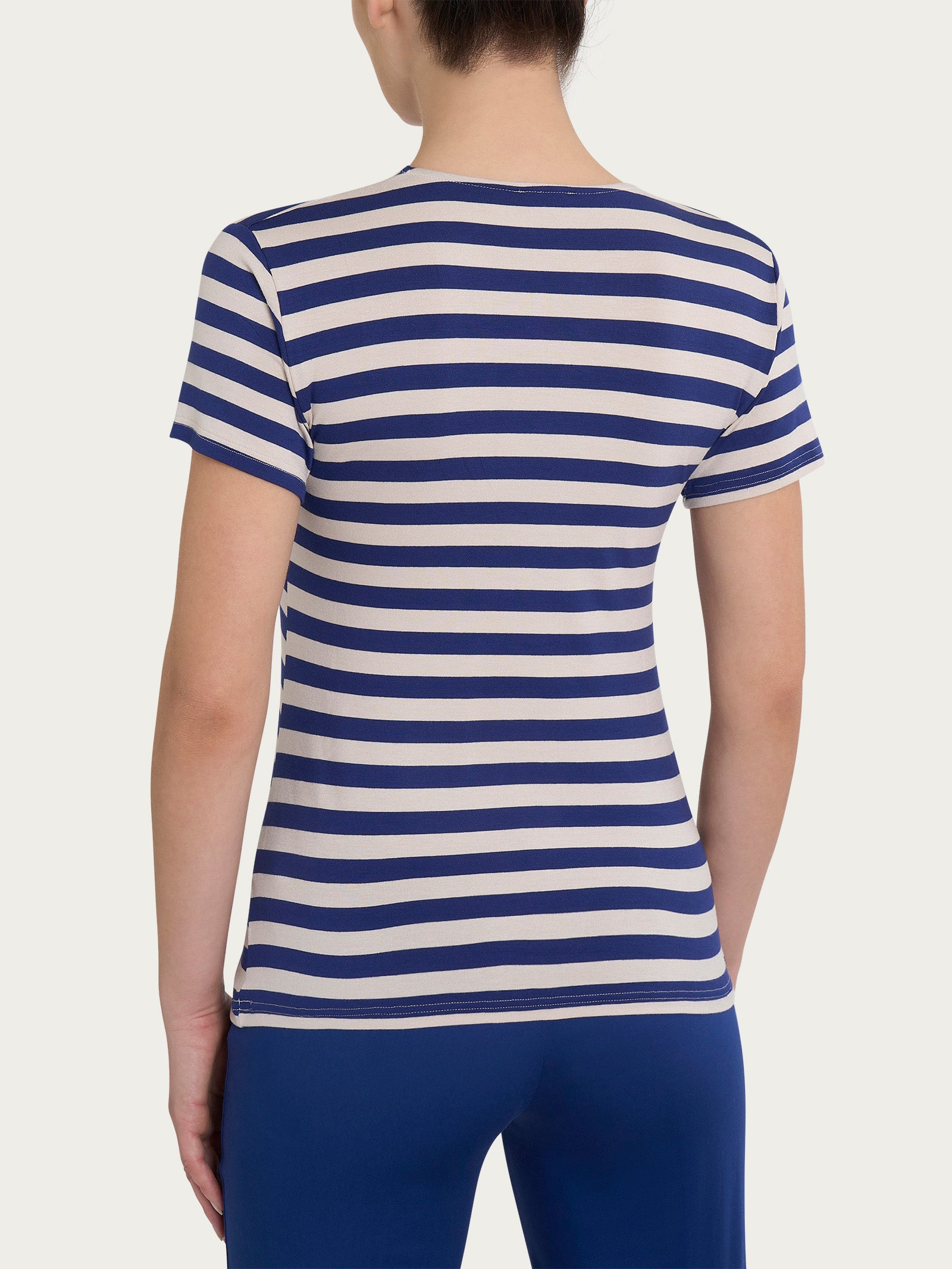 Maglietta con stripes e maniche corte in Viscosa Summer Blu Donna - Ragno