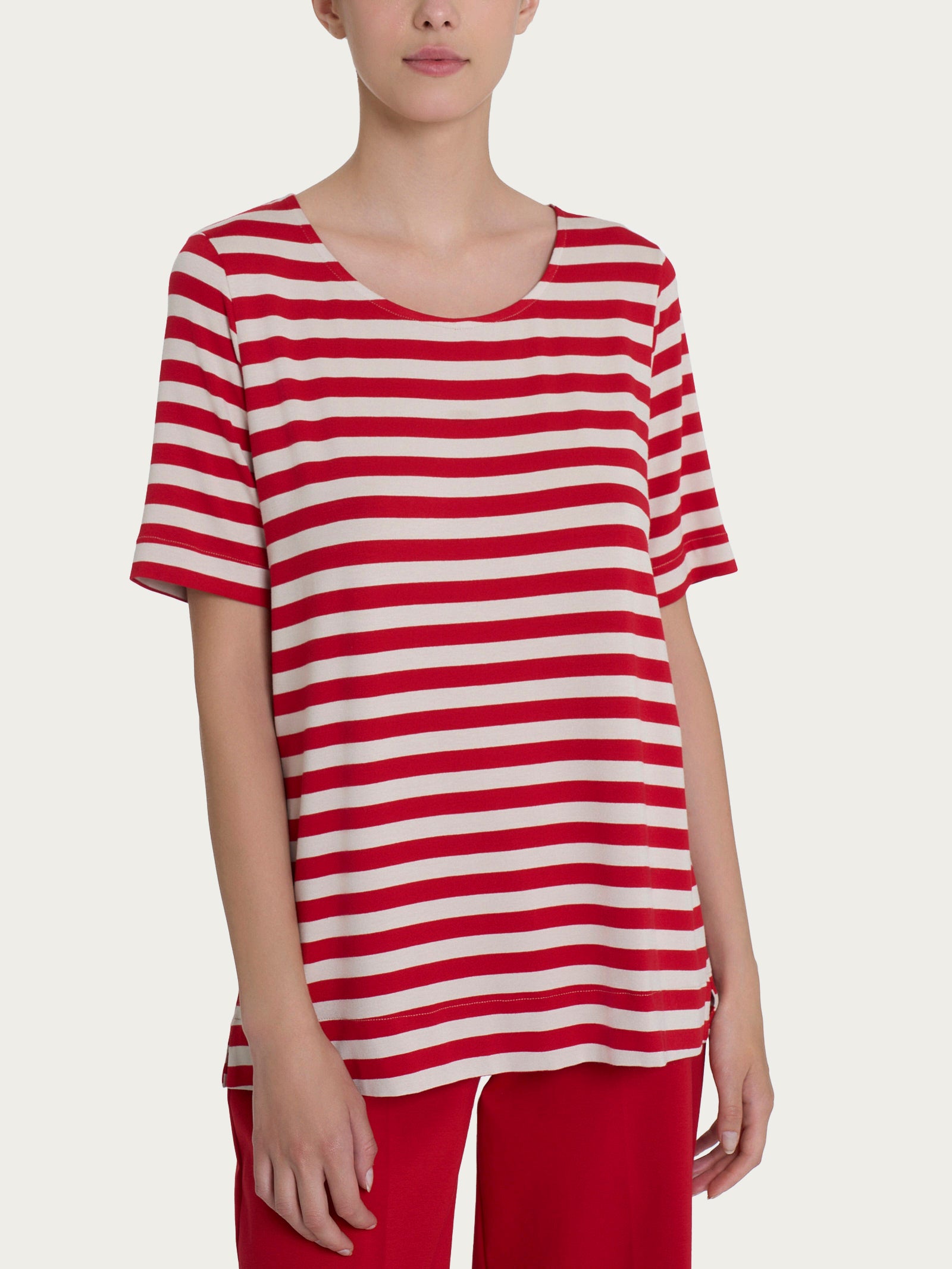 Maglietta girocollo con stripes in Viscosa Summer Rossi Donna - Ragno