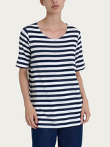 Maglietta girocollo con stripes in Viscosa Summer Blu Donna - Ragno