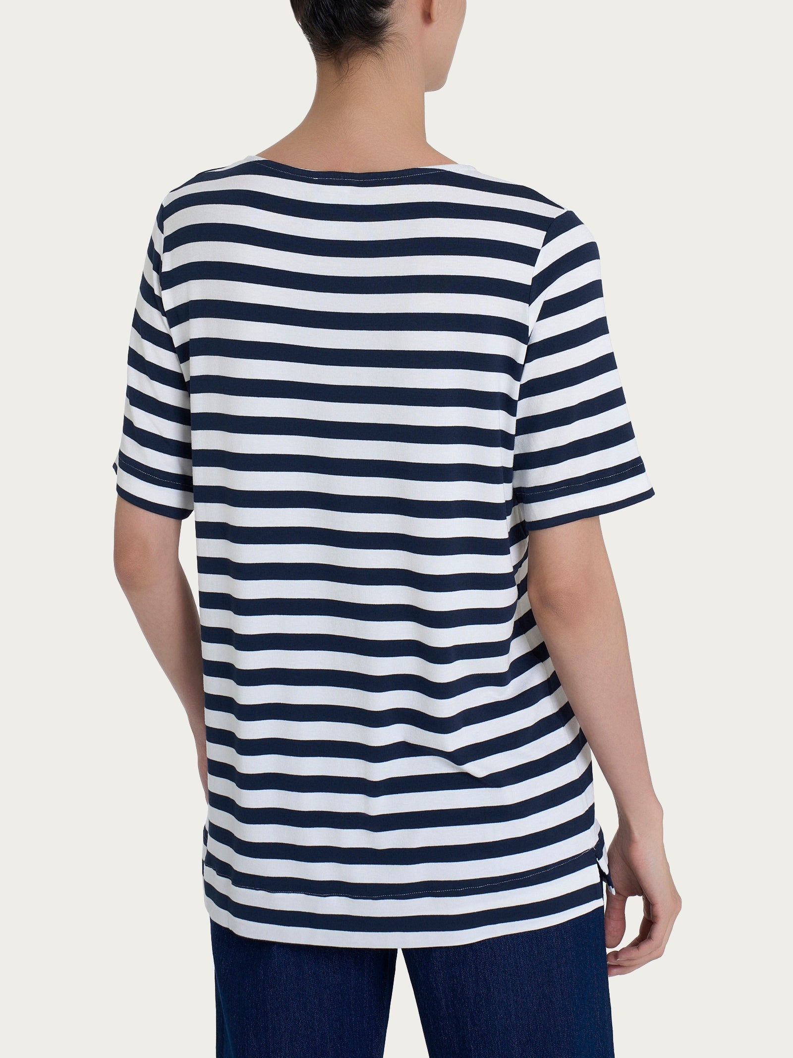 Maglietta girocollo con stripes in Viscosa Summer Blu Donna - Ragno