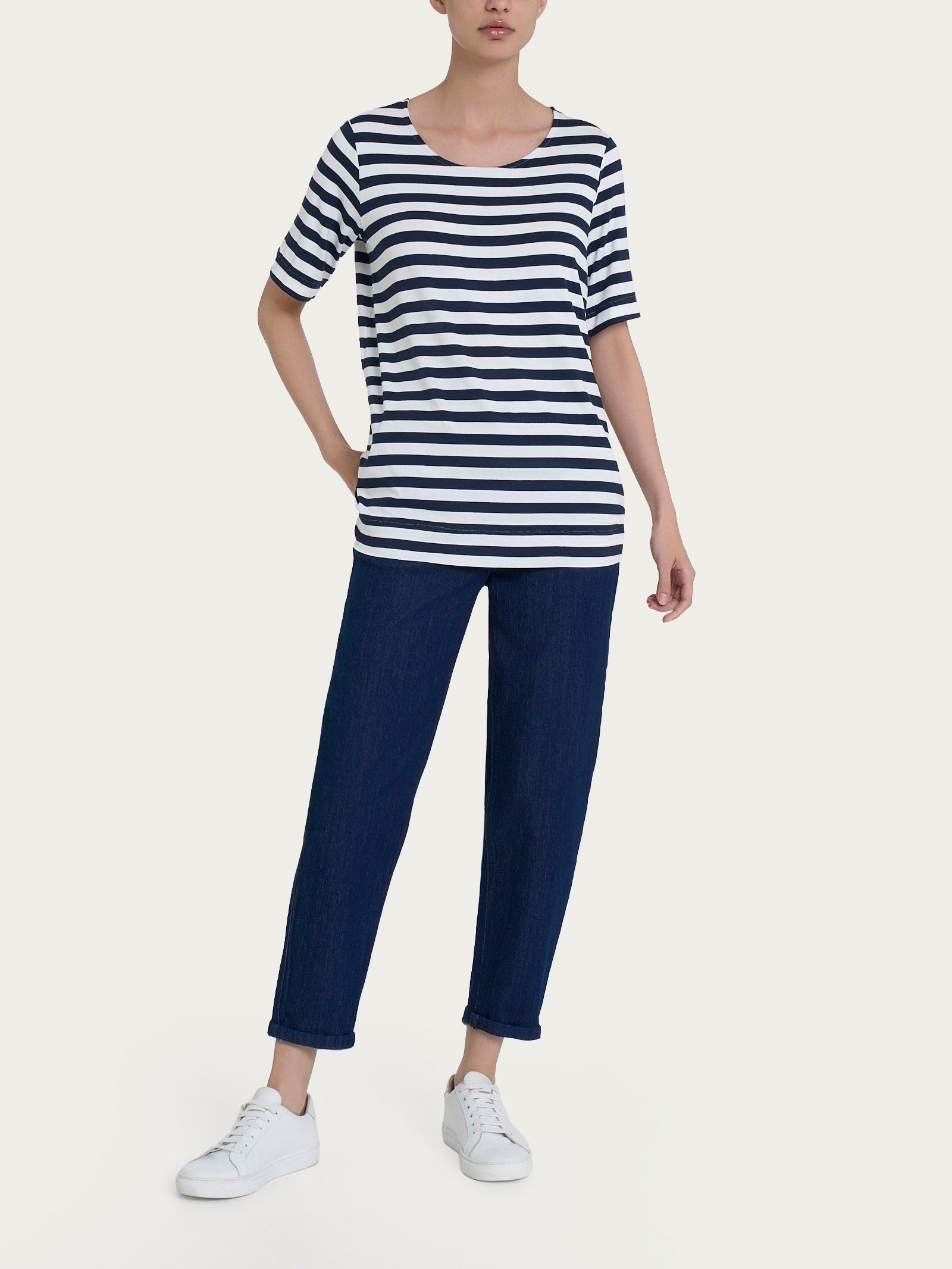 Maglietta girocollo con stripes in Viscosa Summer Blu Donna - Ragno