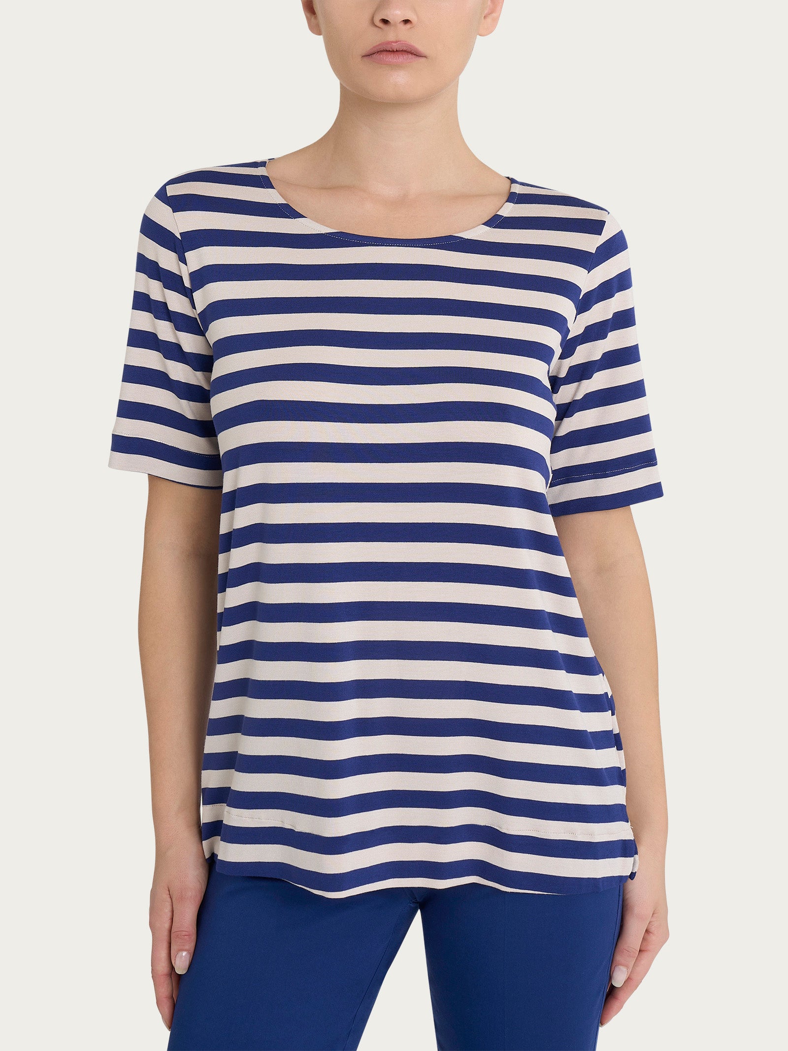 Maglietta girocollo con stripes in Viscosa Summer Blu Donna - Ragno