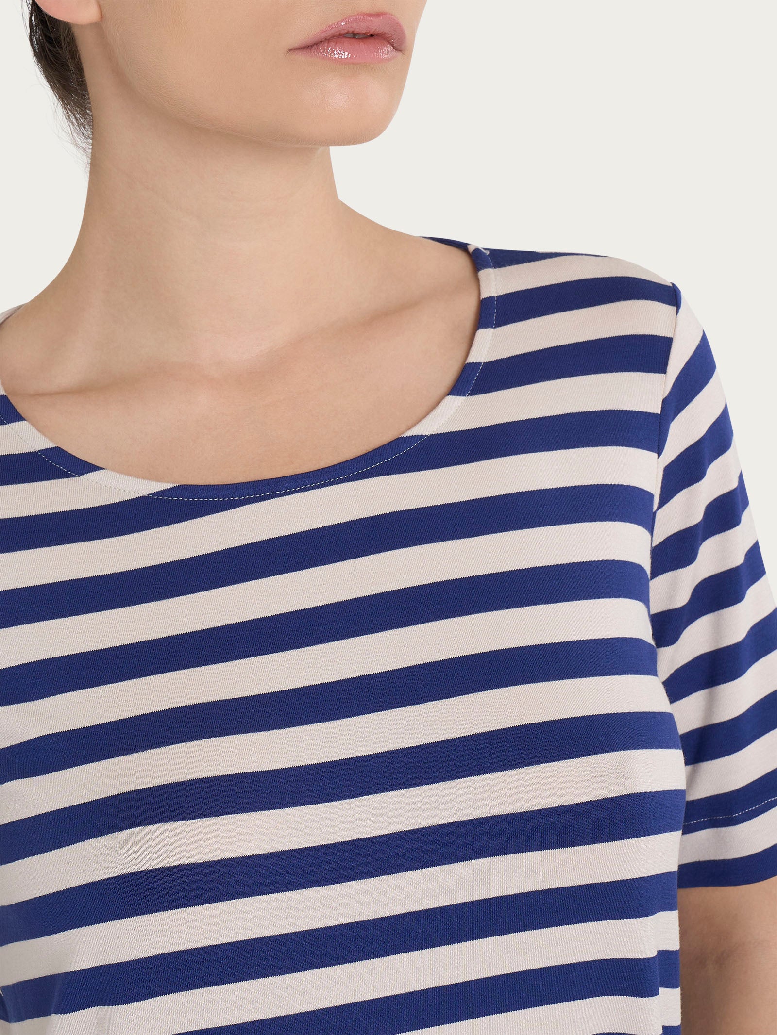 Maglietta girocollo con stripes in Viscosa Summer Blu Donna - Ragno