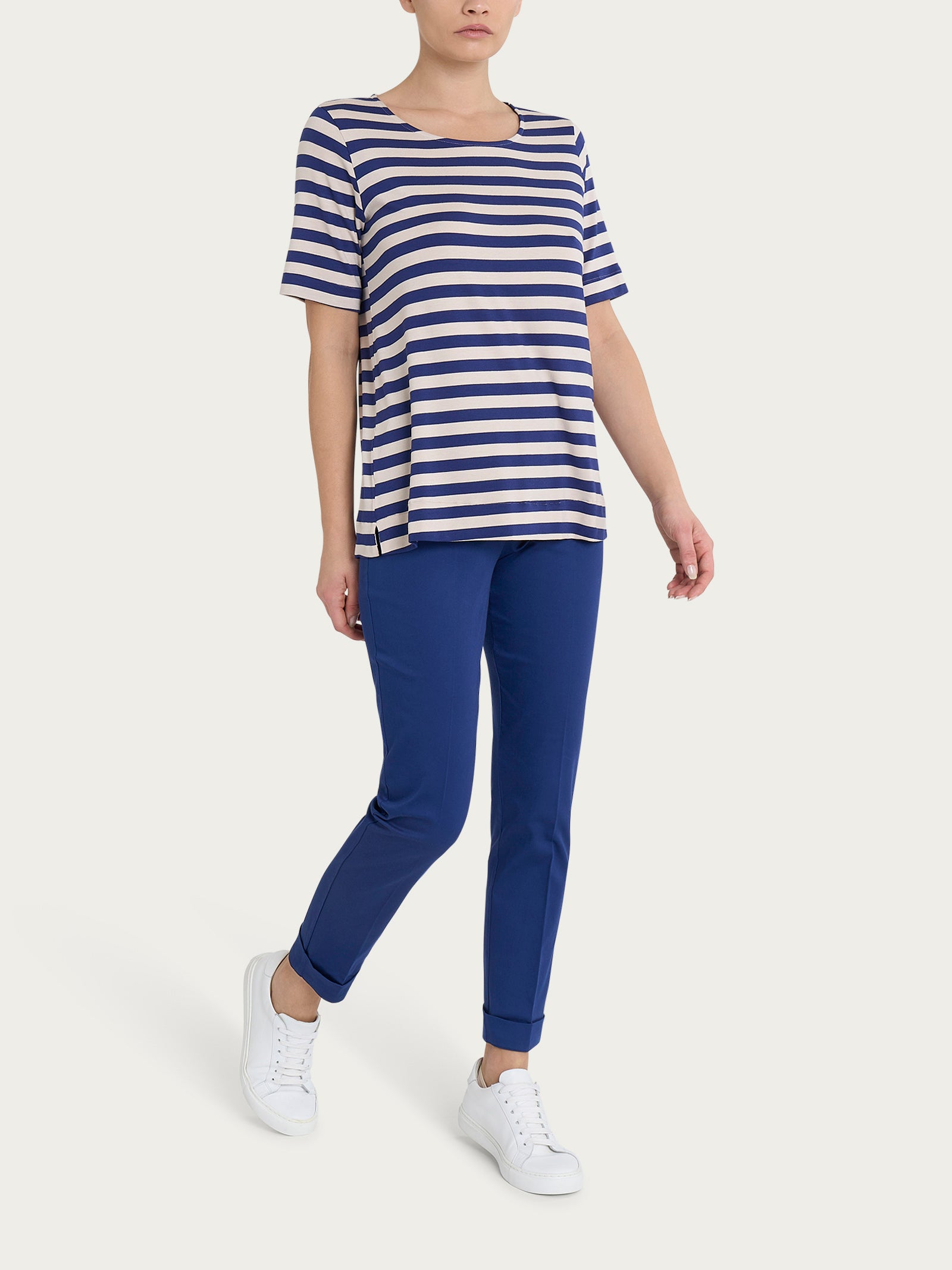 Maglietta girocollo con stripes in Viscosa Summer Blu Donna - Ragno