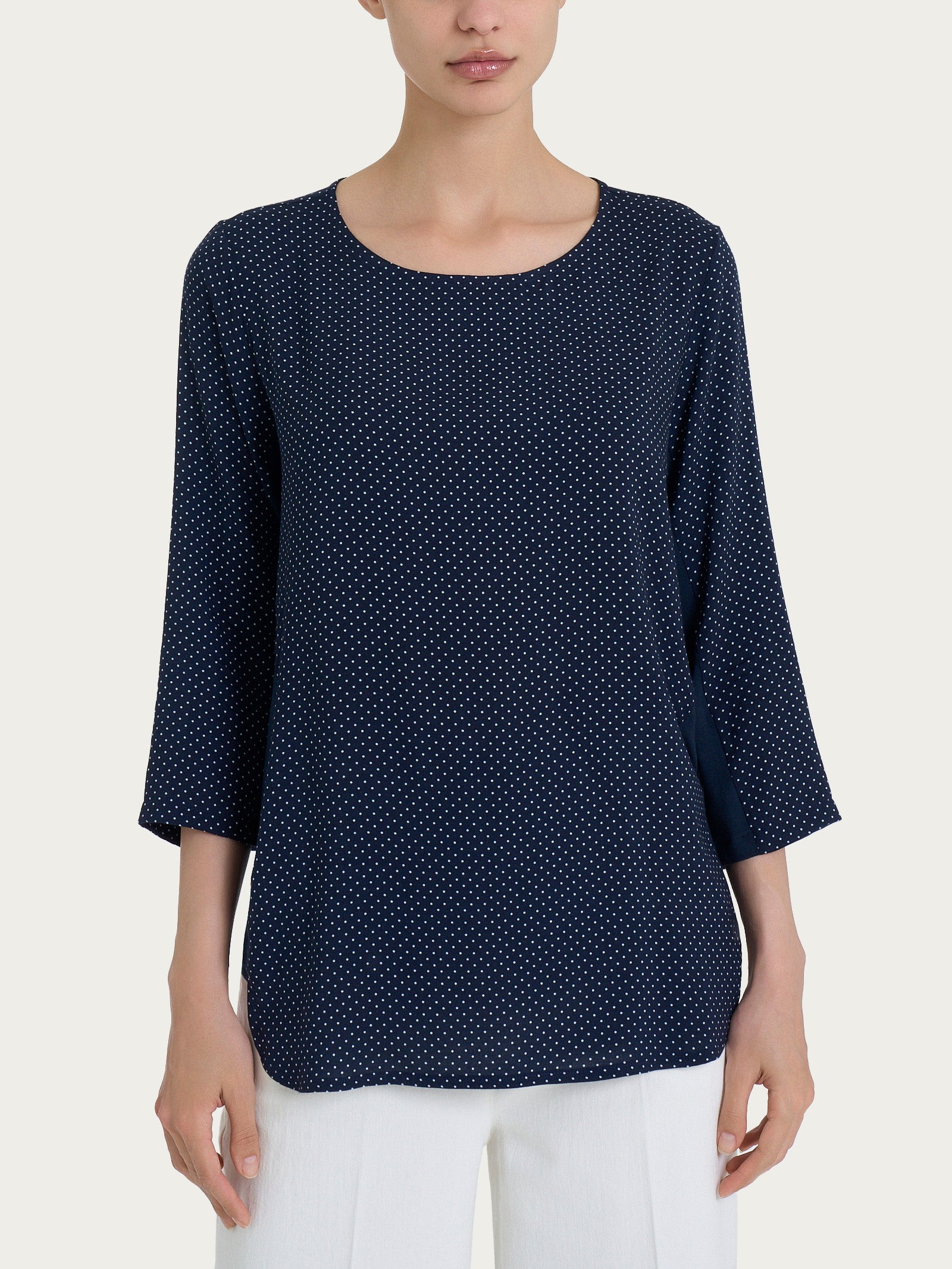 Maglia girocollo con dots in misto viscosa Blu Donna - Ragno