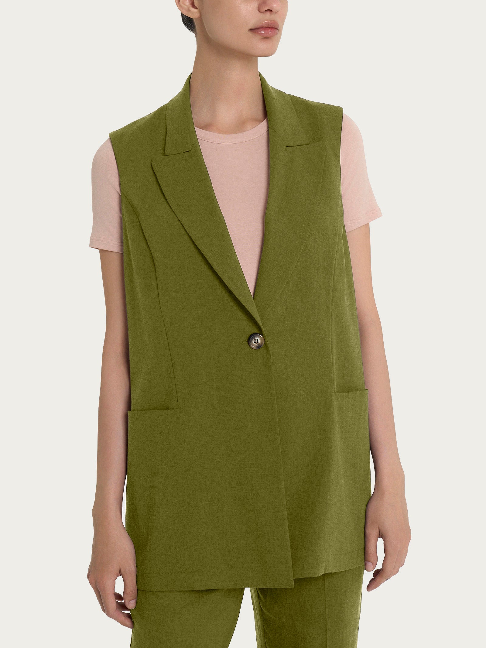 Gilet lungo smanicato in Super Natural Verdi Donna - Ragno