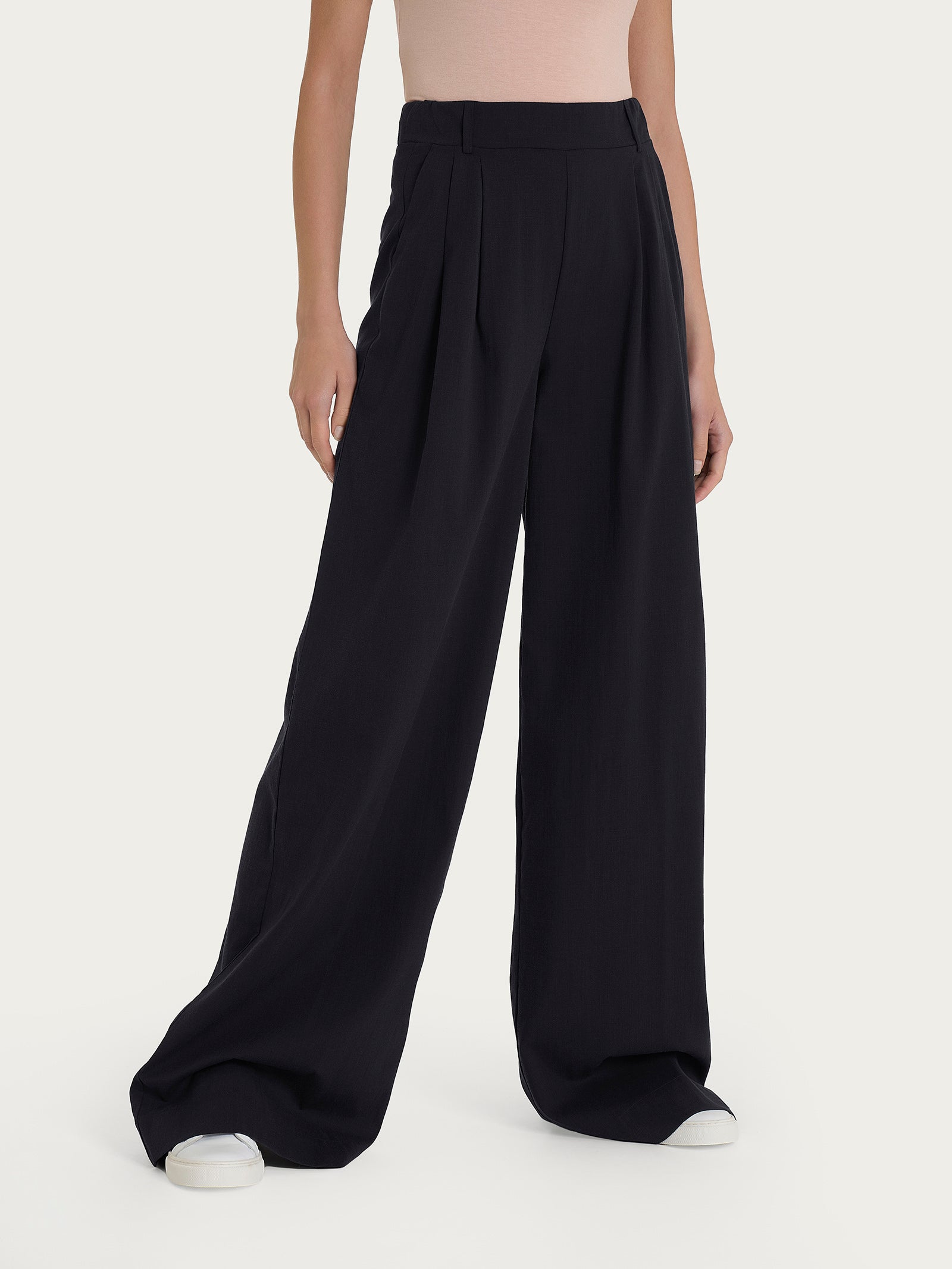 Pantalone palazzo con tasche e pinces in Super Natural Neri Donna - Ragno