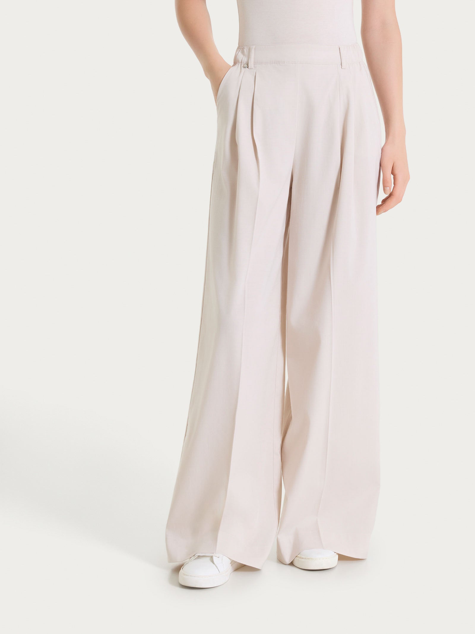 Pantalone palazzo con tasche e pinces in Super Natural Bianchi Donna - Ragno