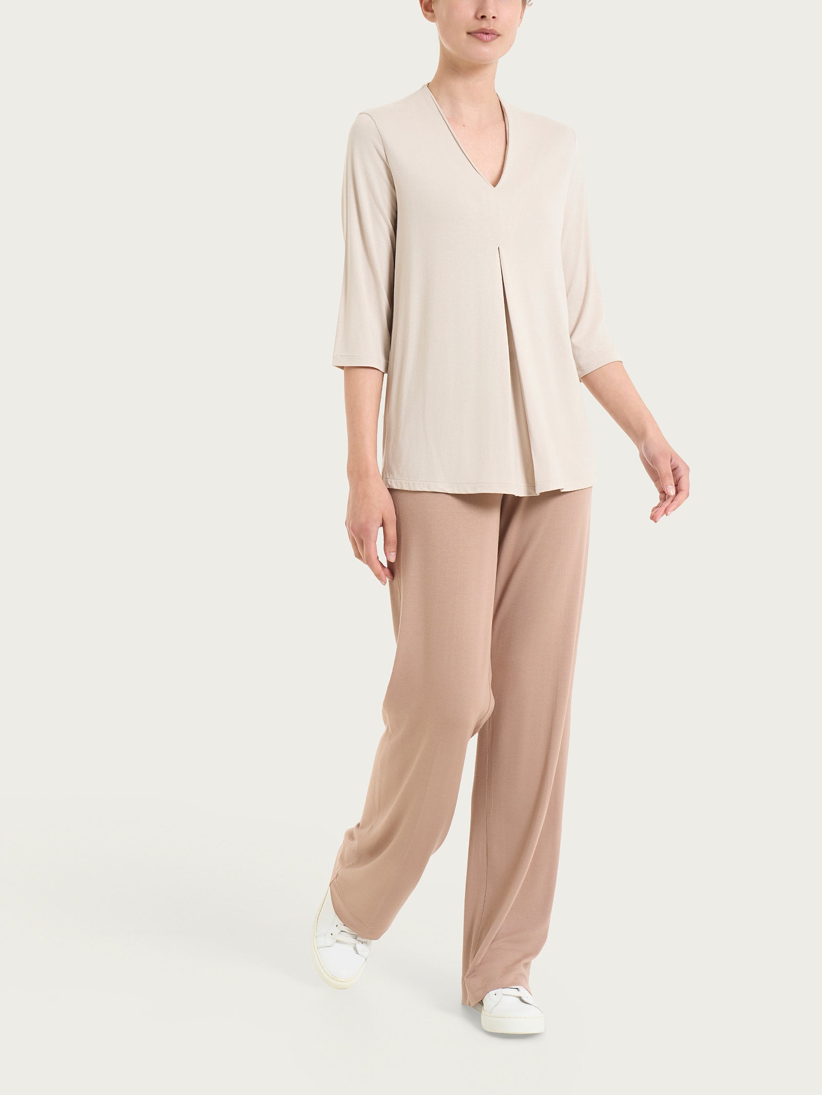 Maglietta con piega frontale e manica 3/4 in jersey di viscosa Crêpe Bianchi Donna - Ragno