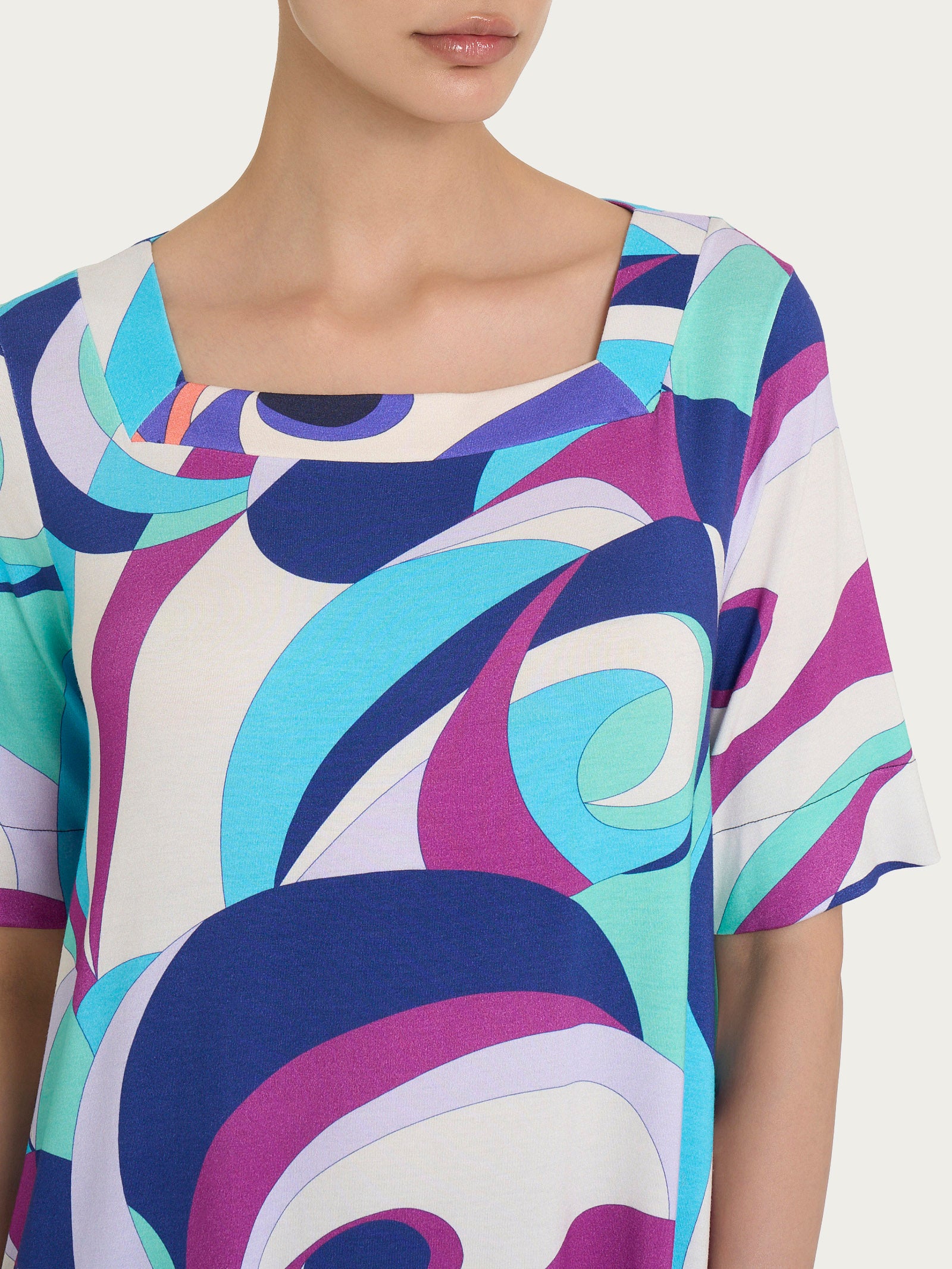 Maglietta con scollo squadrato e waves pattern in Viscosa Summer Verdi Donna - Ragno