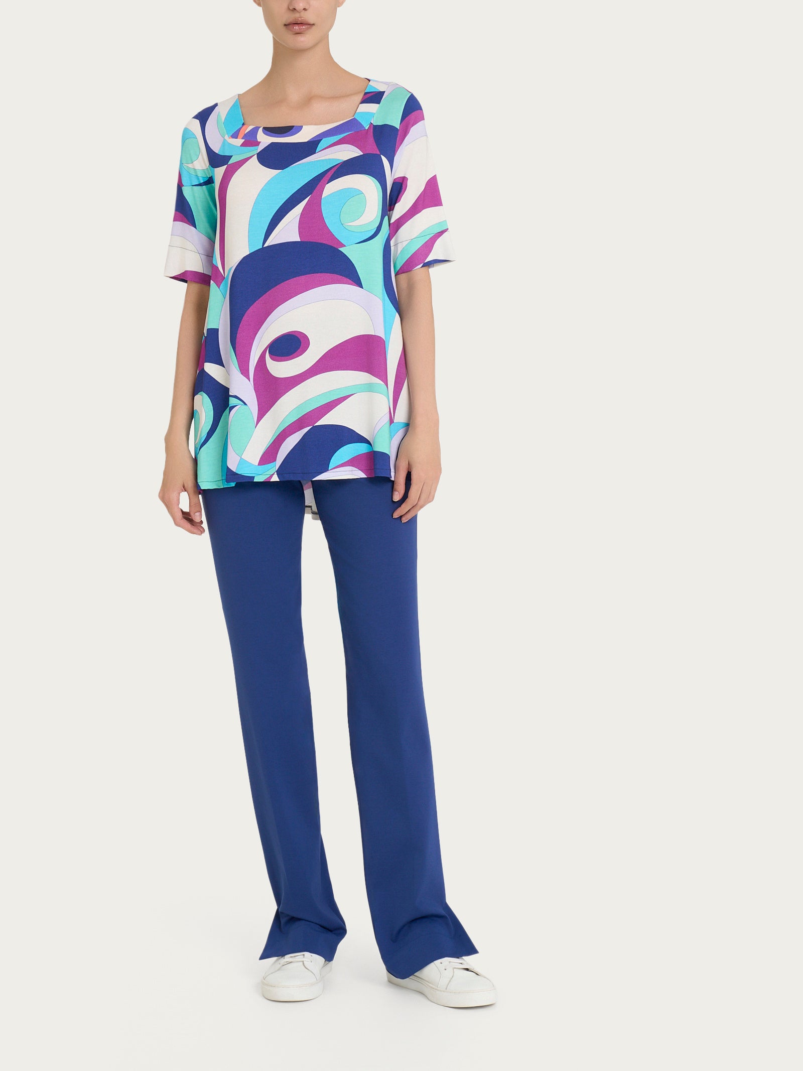 Maglietta con scollo squadrato e waves pattern in Viscosa Summer Verdi Donna - Ragno