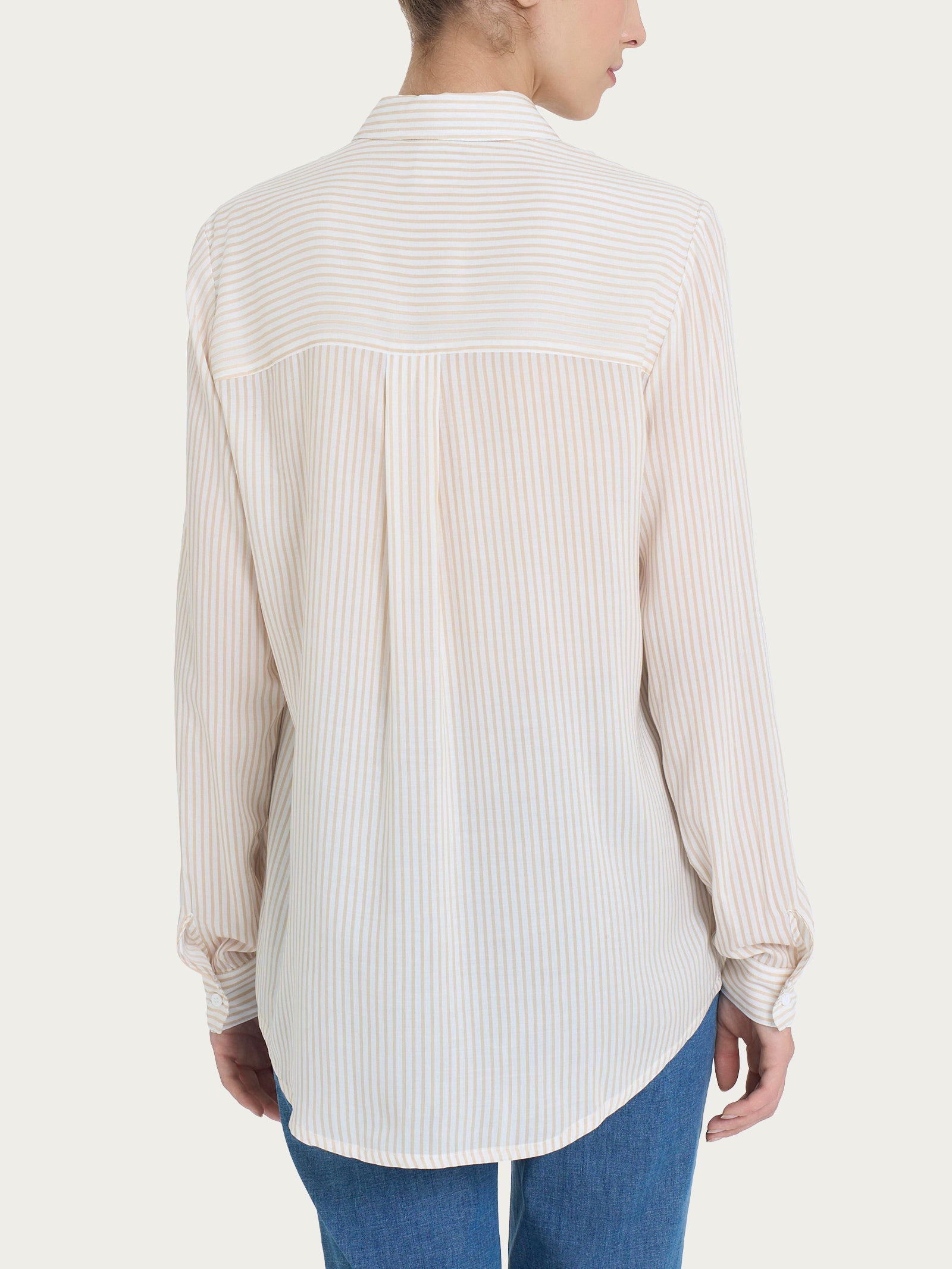 Camicia con stripes e manica lunga in Ecoseta Marroni Donna - Ragno