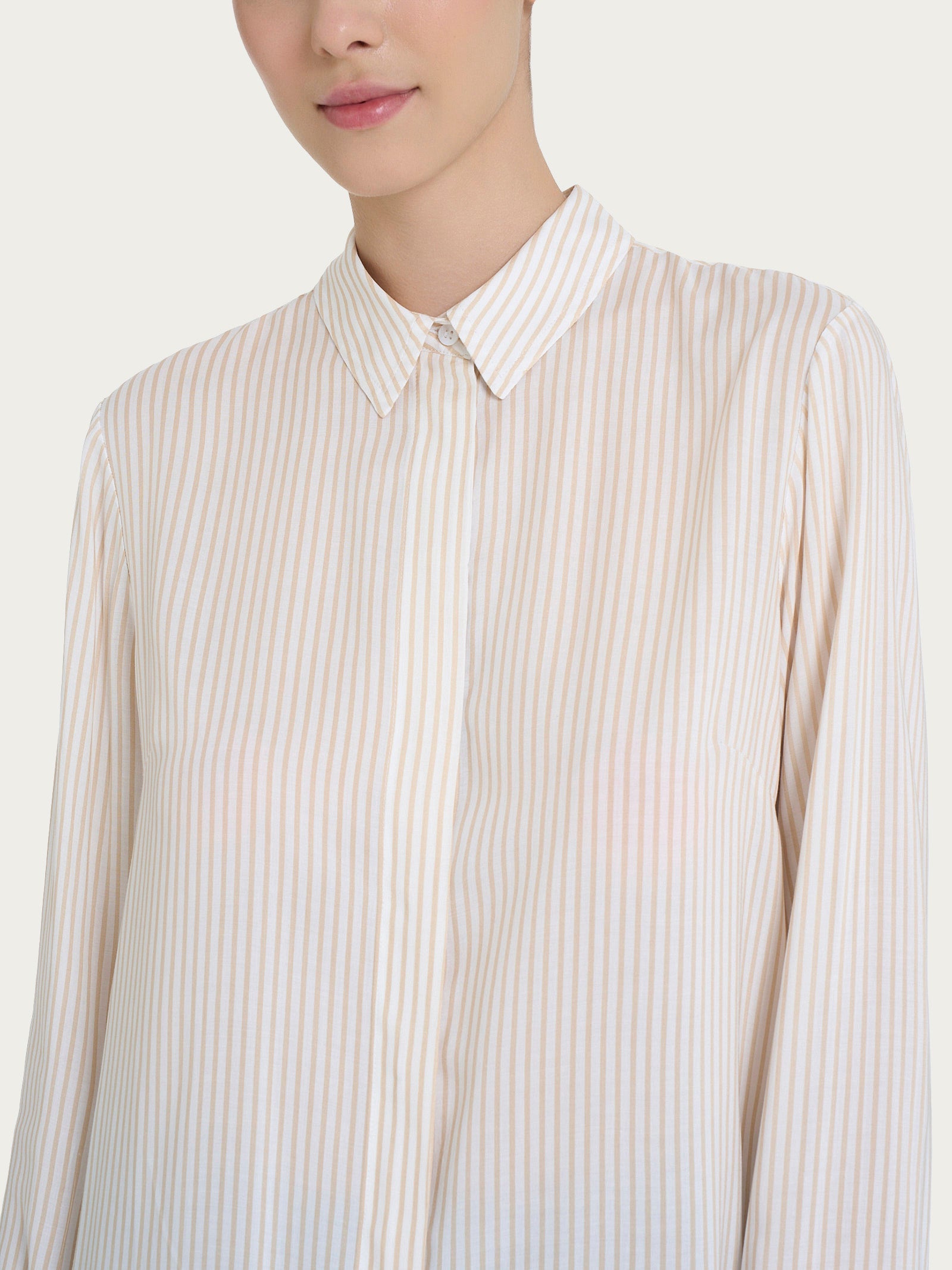 Camicia con stripes e manica lunga in Ecoseta Marroni Donna - Ragno