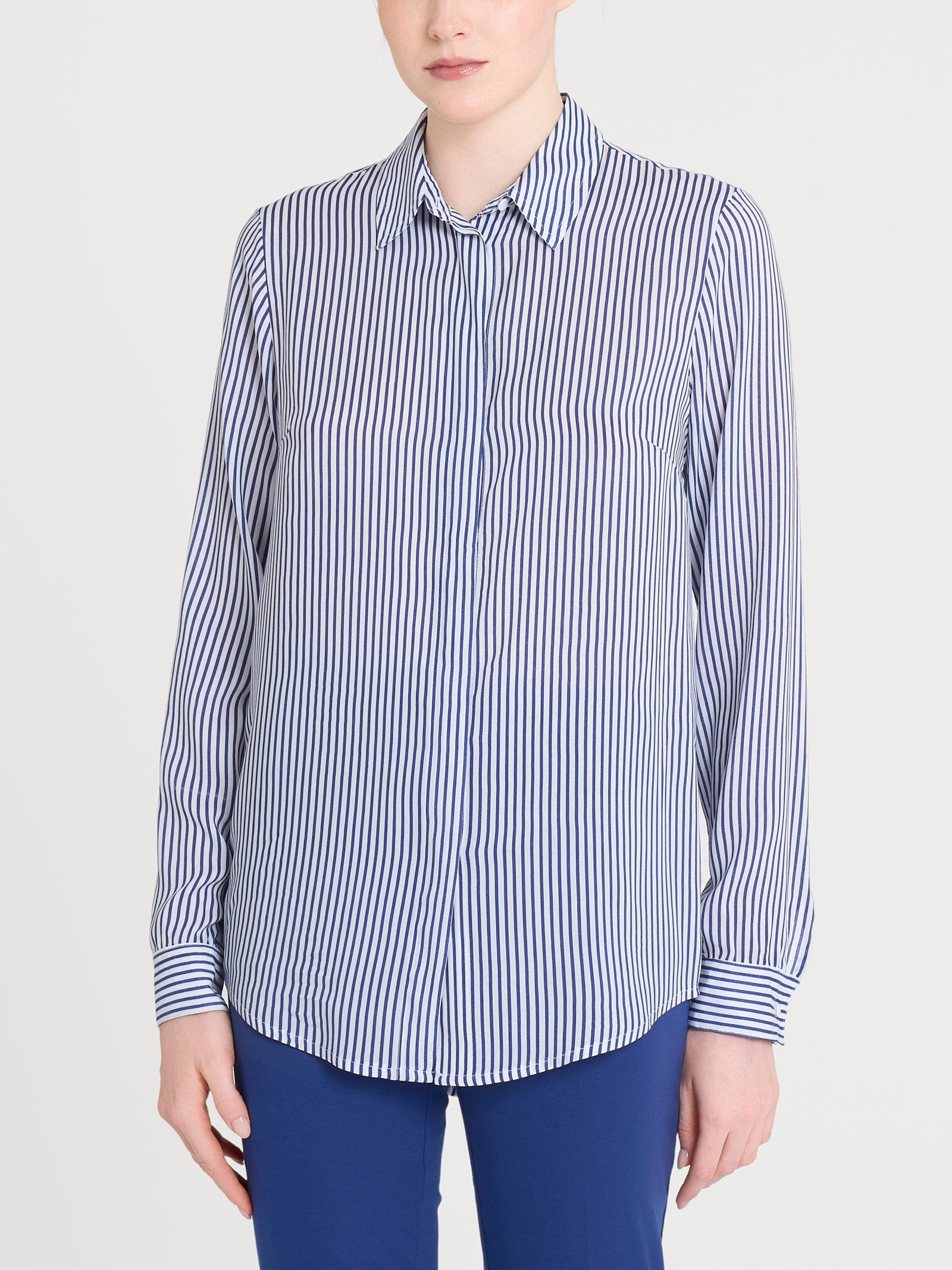 Camicia con stripes e manica lunga in Ecoseta Bianchi Donna - Ragno