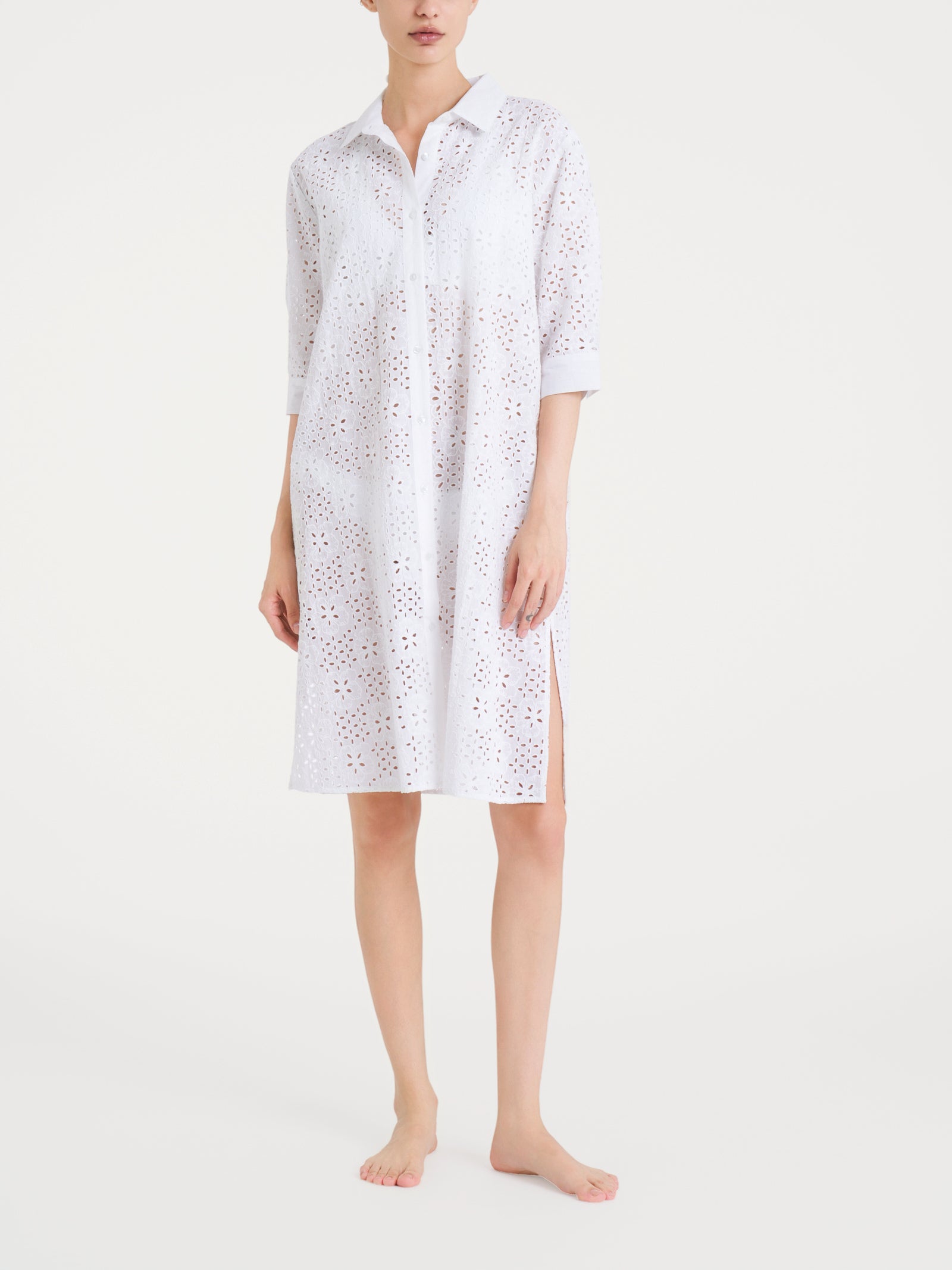 Abito aperto con manica 3/4 in Sangallo Bianchi Donna - Ragno