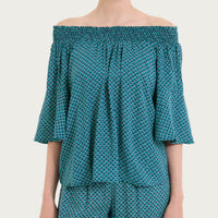 Maglietta arricciata con fantasia in EcoSeta Blu Donna - Ragno