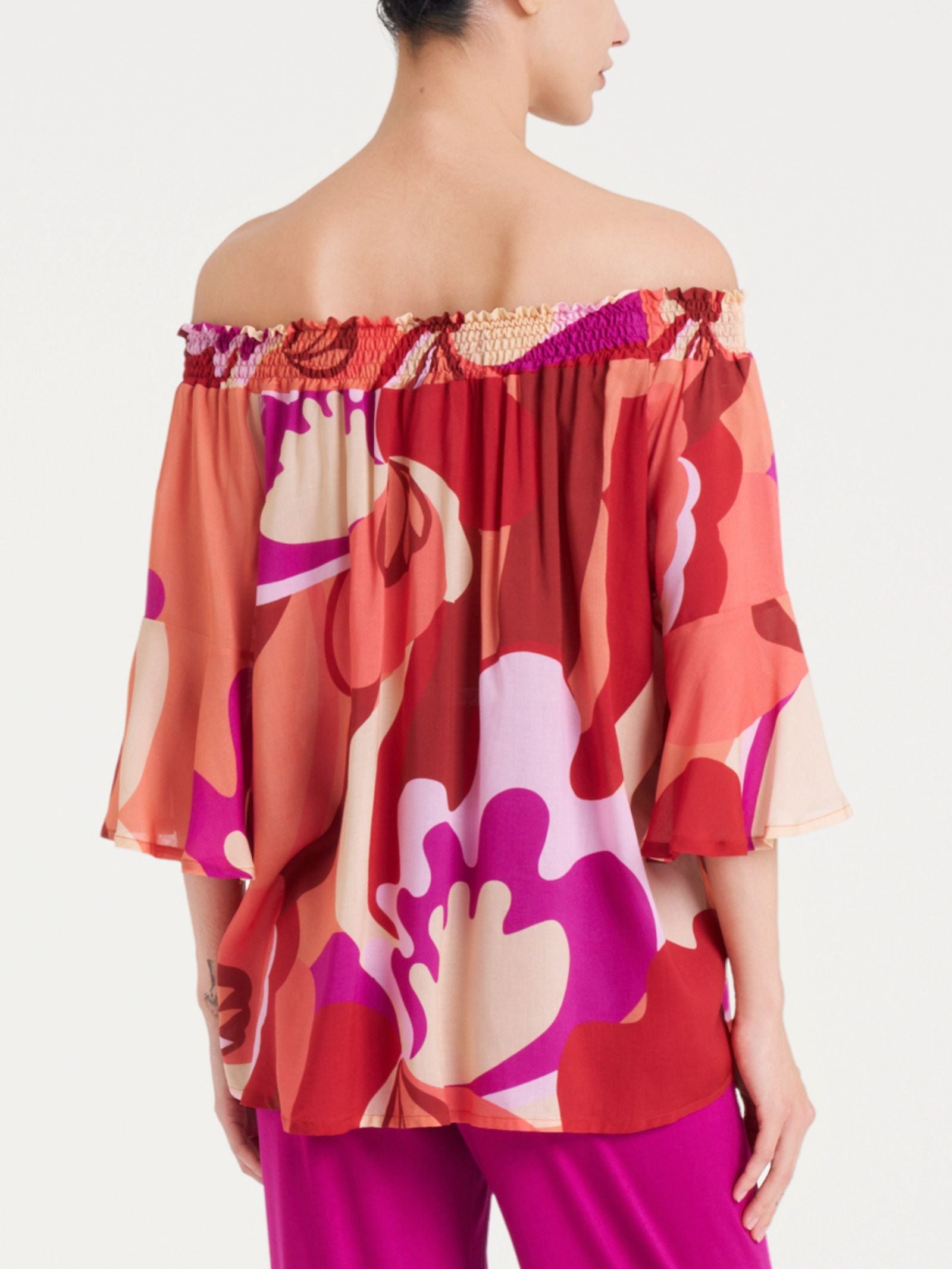 Maglietta arricciata con fantasia in EcoSeta Rossi Donna - Ragno