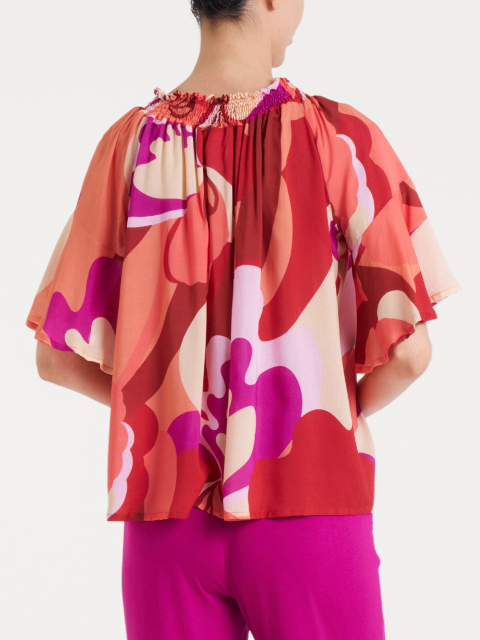Maglietta arricciata con fantasia in EcoSeta Rossi Donna - Ragno