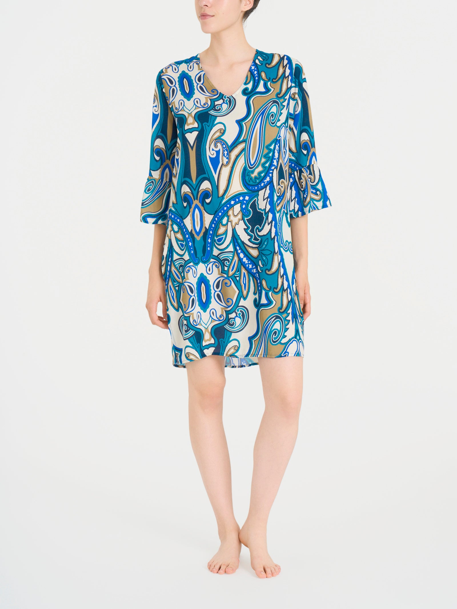 Caftano con manica 3/4 in Ecoseta Blu Donna - Ragno