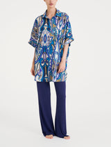 Chemisier con manica kimono e fantasia in EcoSeta Blu Donna - Ragno