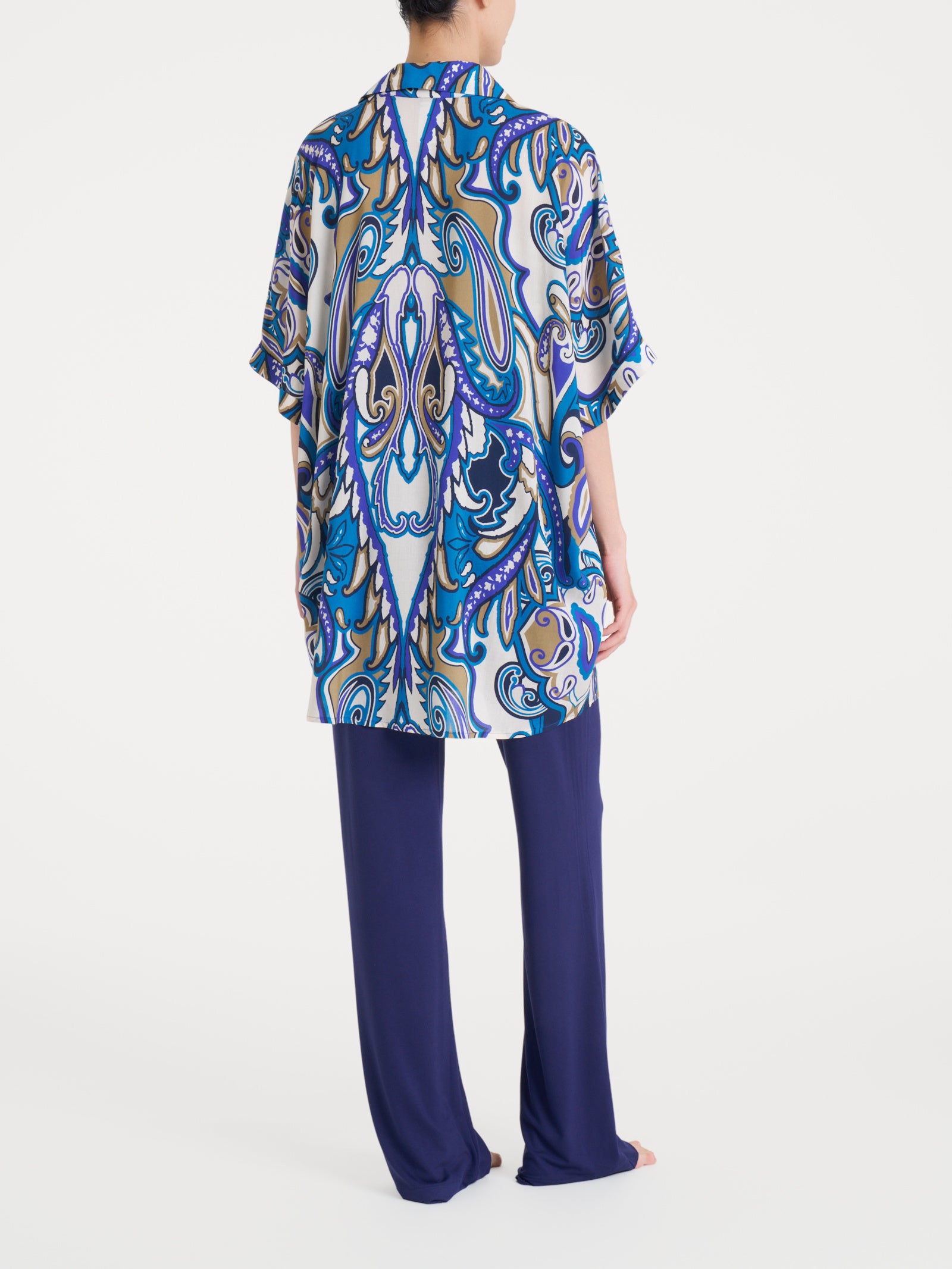 Chemisier con manica kimono e fantasia in EcoSeta Blu Donna - Ragno