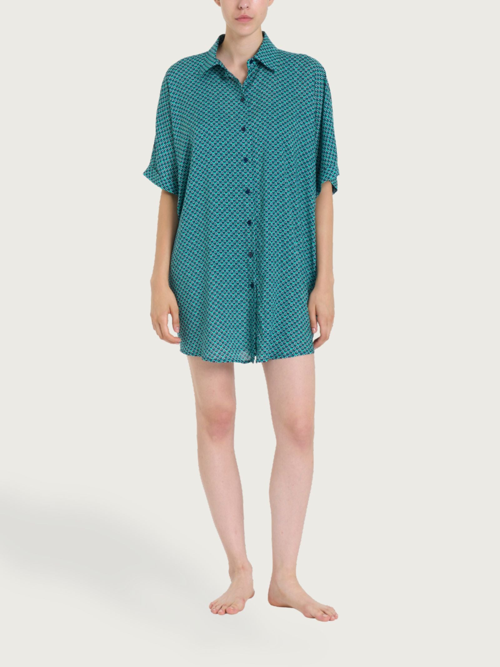 Chemisier con manica kimono e fantasia in EcoSeta Blu Donna - Ragno