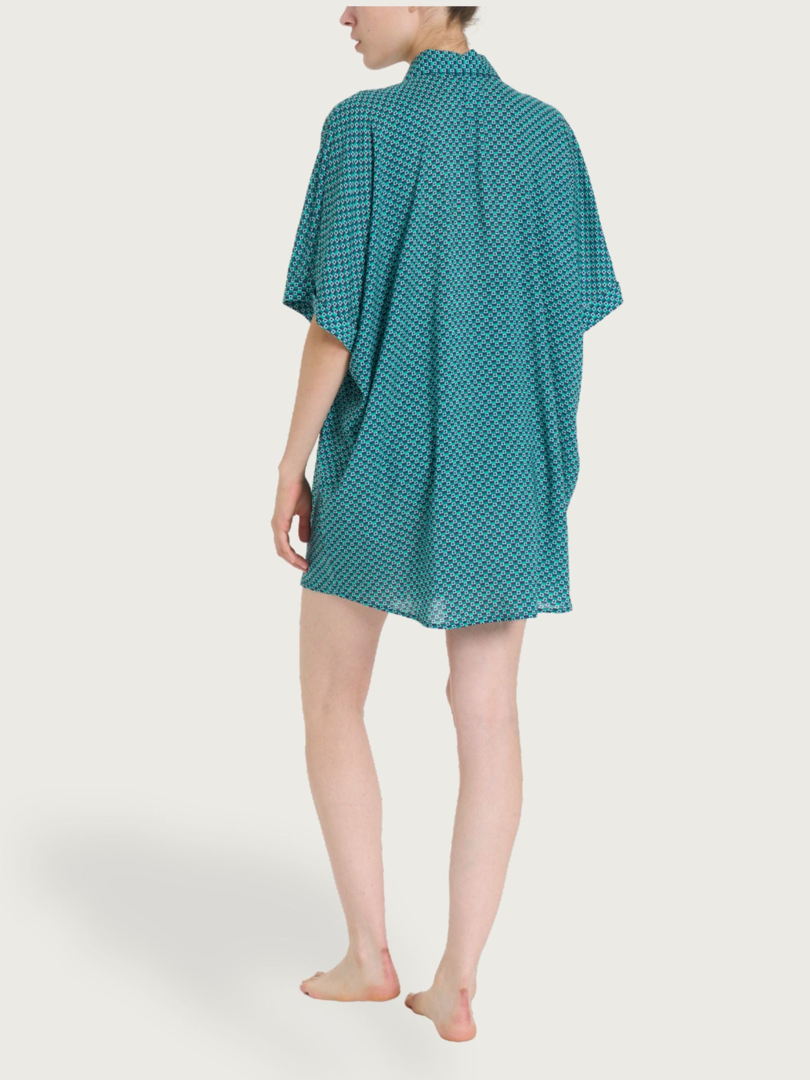 Chemisier con manica kimono e fantasia in EcoSeta Blu Donna - Ragno
