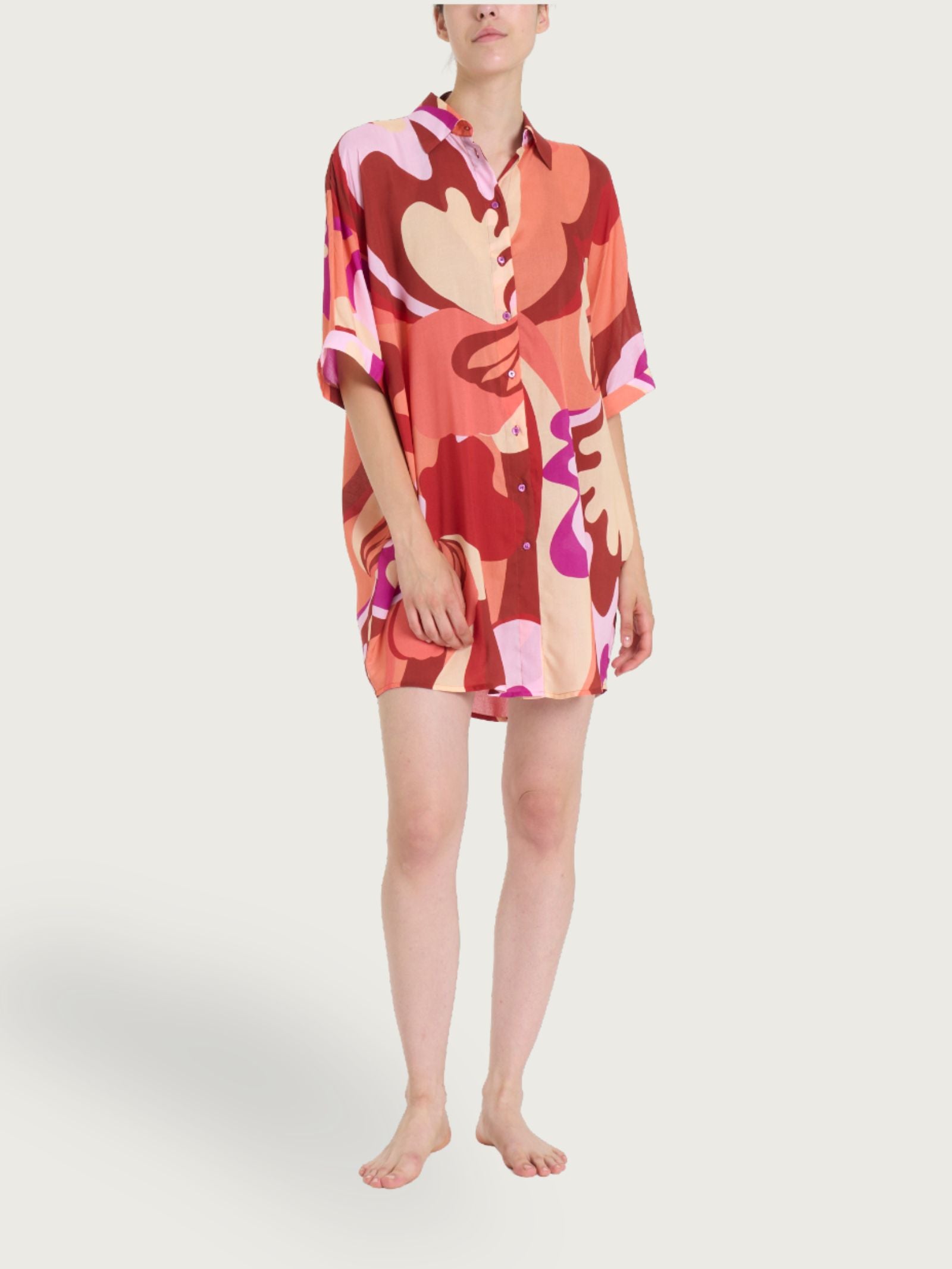 Chemisier con manica kimono e fantasia in EcoSeta Rossi Donna - Ragno