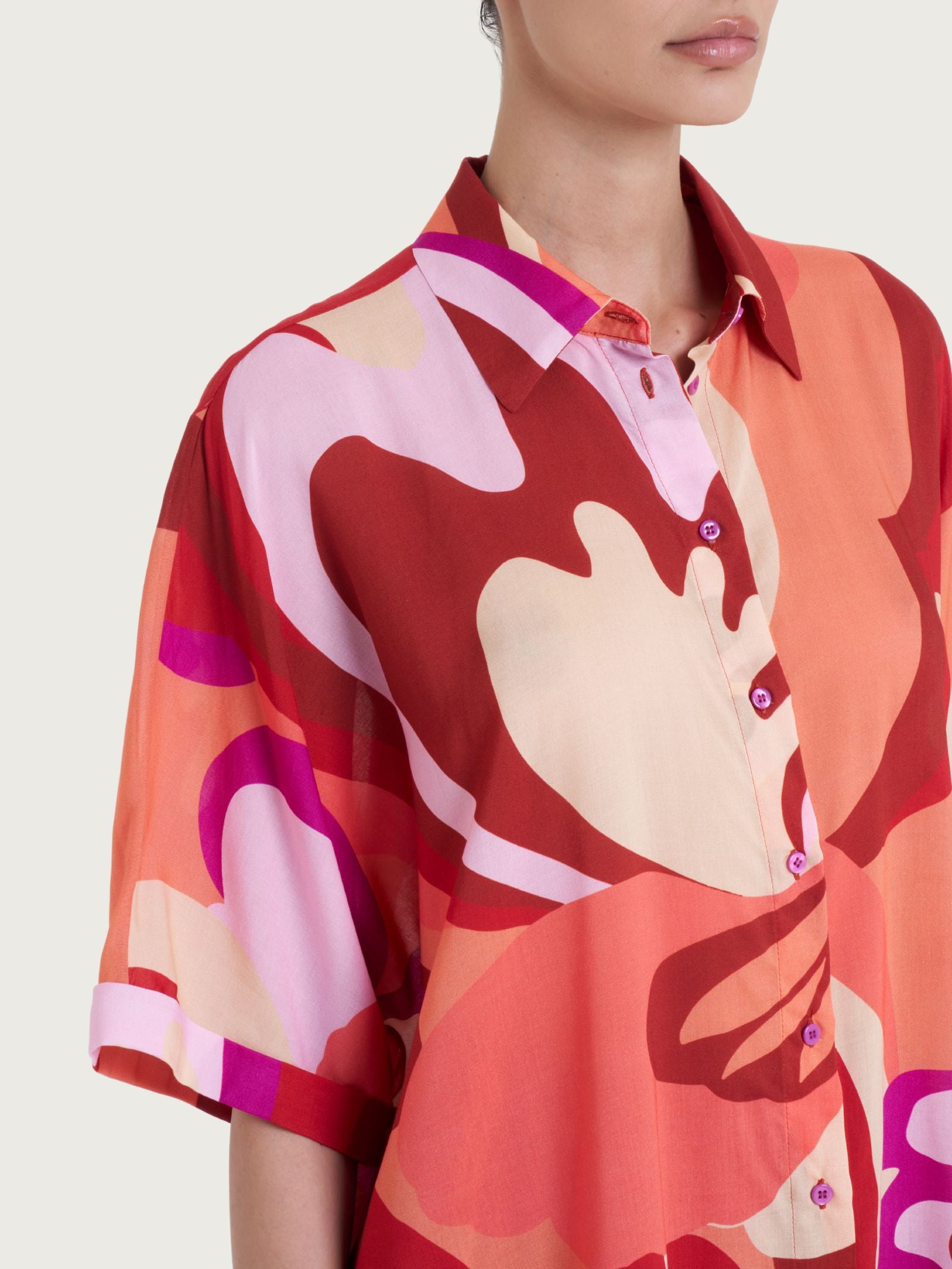 Chemisier con manica kimono e fantasia in EcoSeta Rossi Donna - Ragno