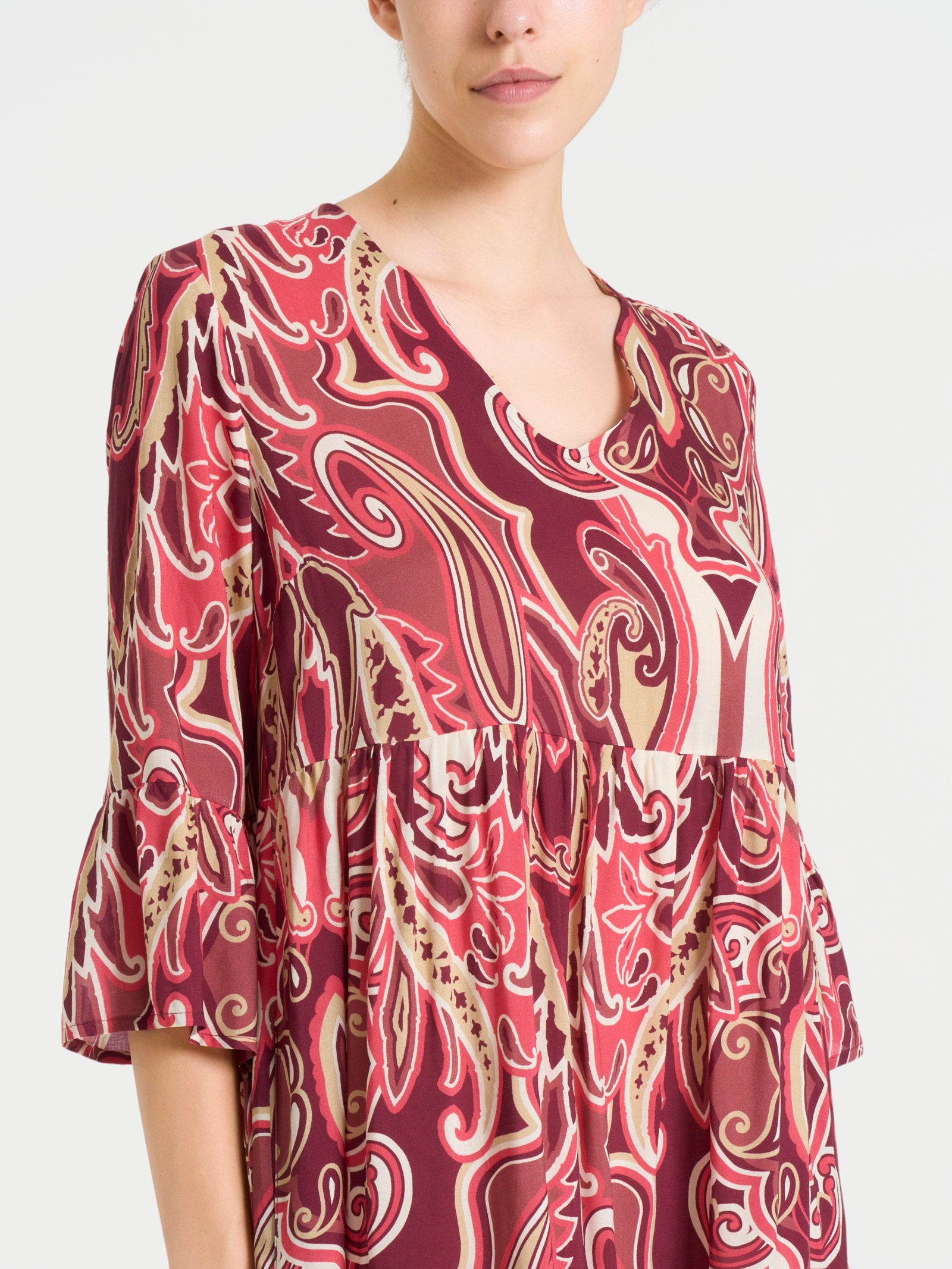 Abito lungo con manica 3/4 in Ecoseta Rossi Donna - Ragno