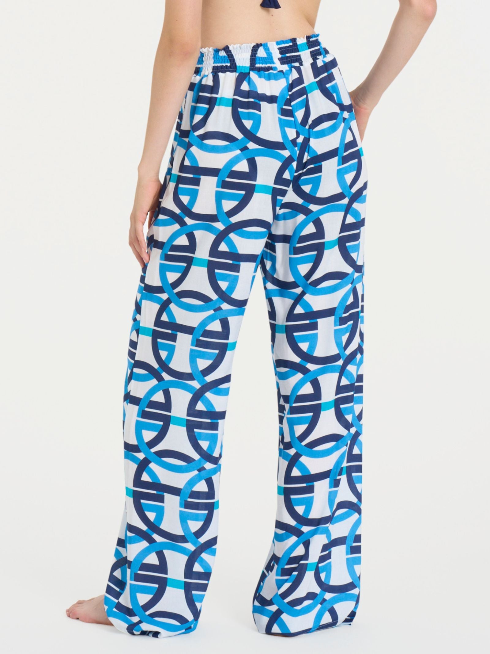 Pantalone ampio con arricciatura in fantasia in Ecoseta Bianchi Donna - Ragno