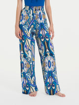Pantalone ampio con arricciatura in fantasia in Ecoseta Blu Donna - Ragno