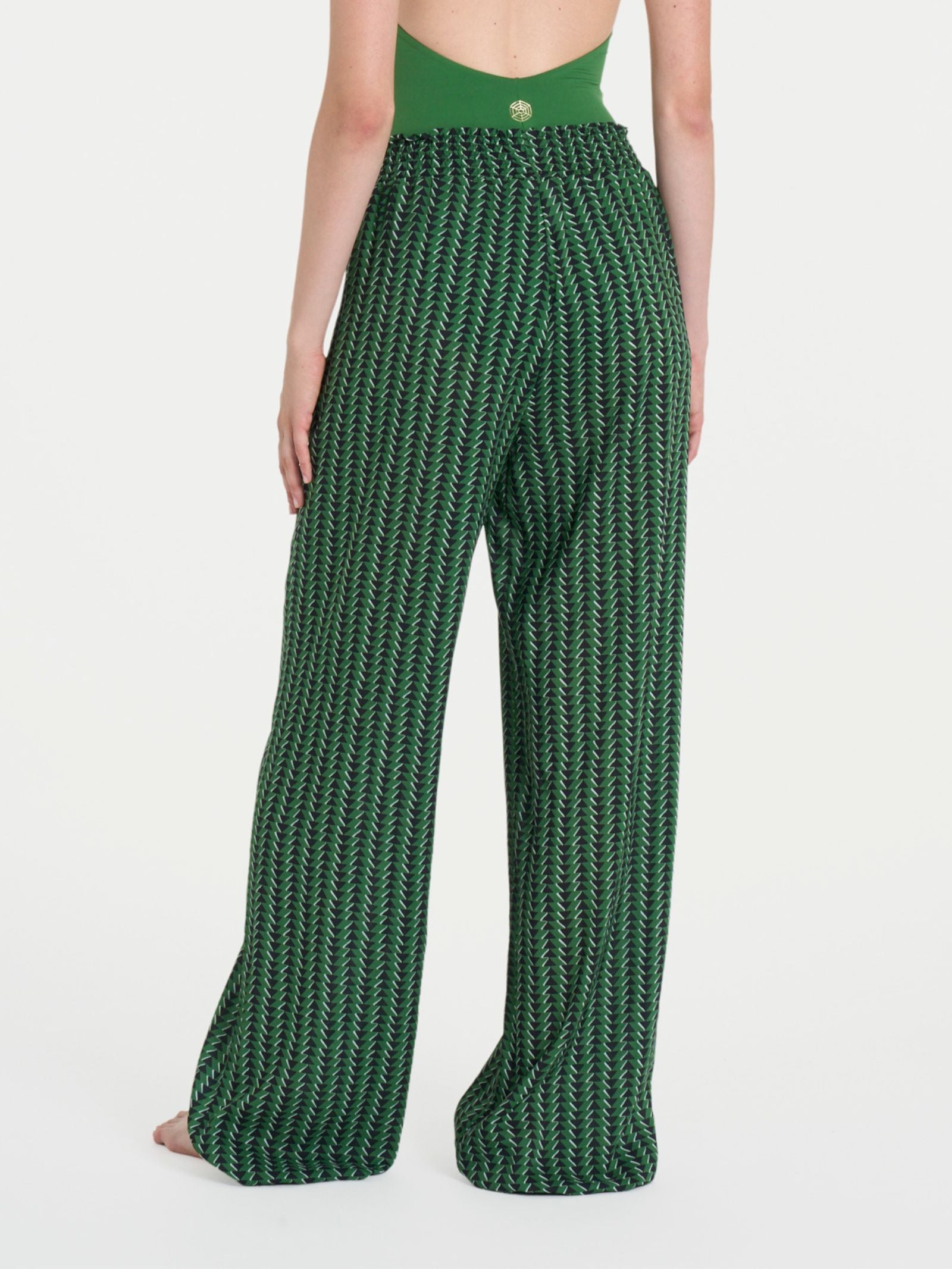Pantalone ampio con arricciatura in fantasia in Ecoseta Verdi Donna - Ragno