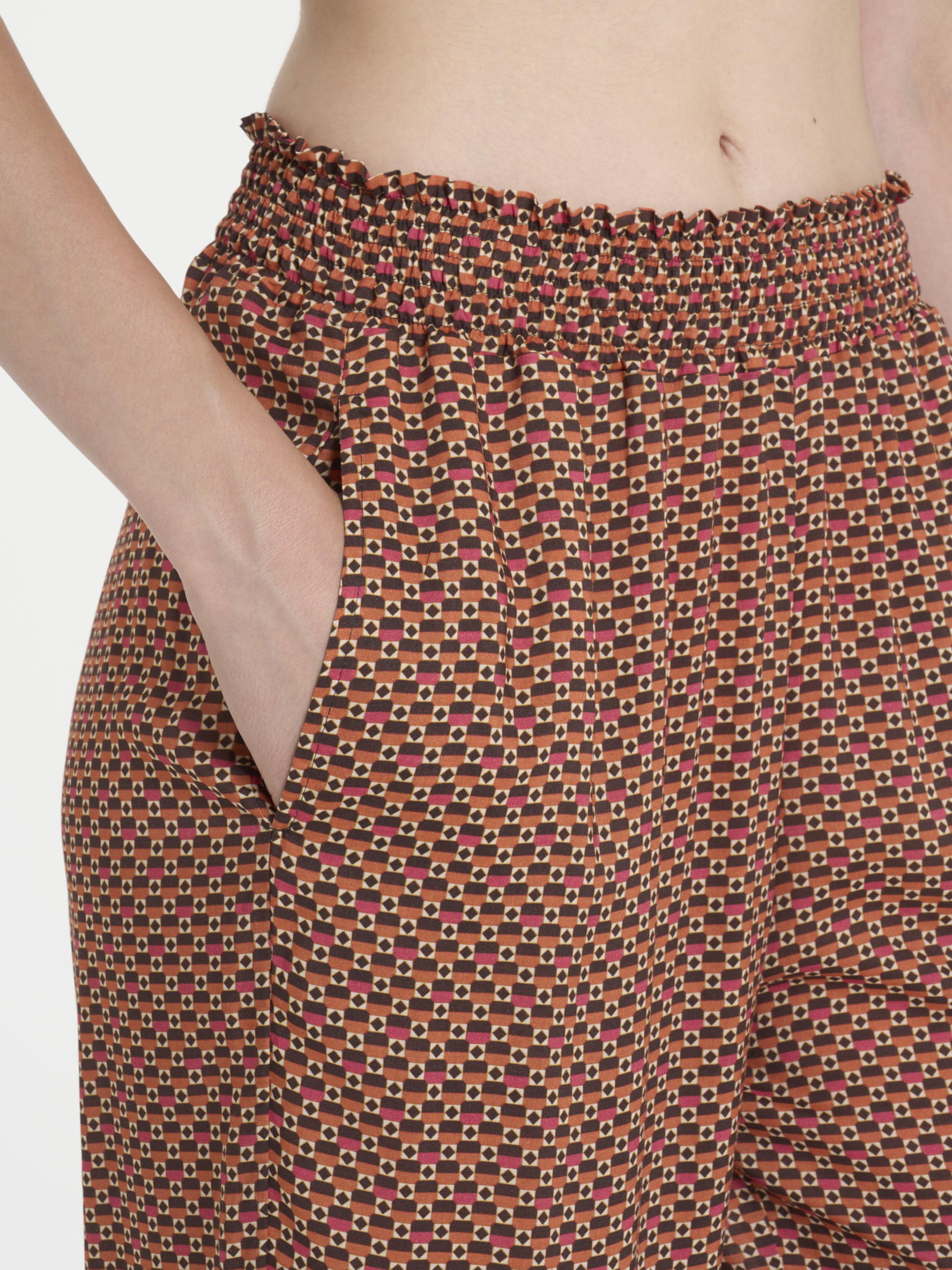 Pantalone ampio con arricciatura in fantasia in Ecoseta Marroni Donna - Ragno