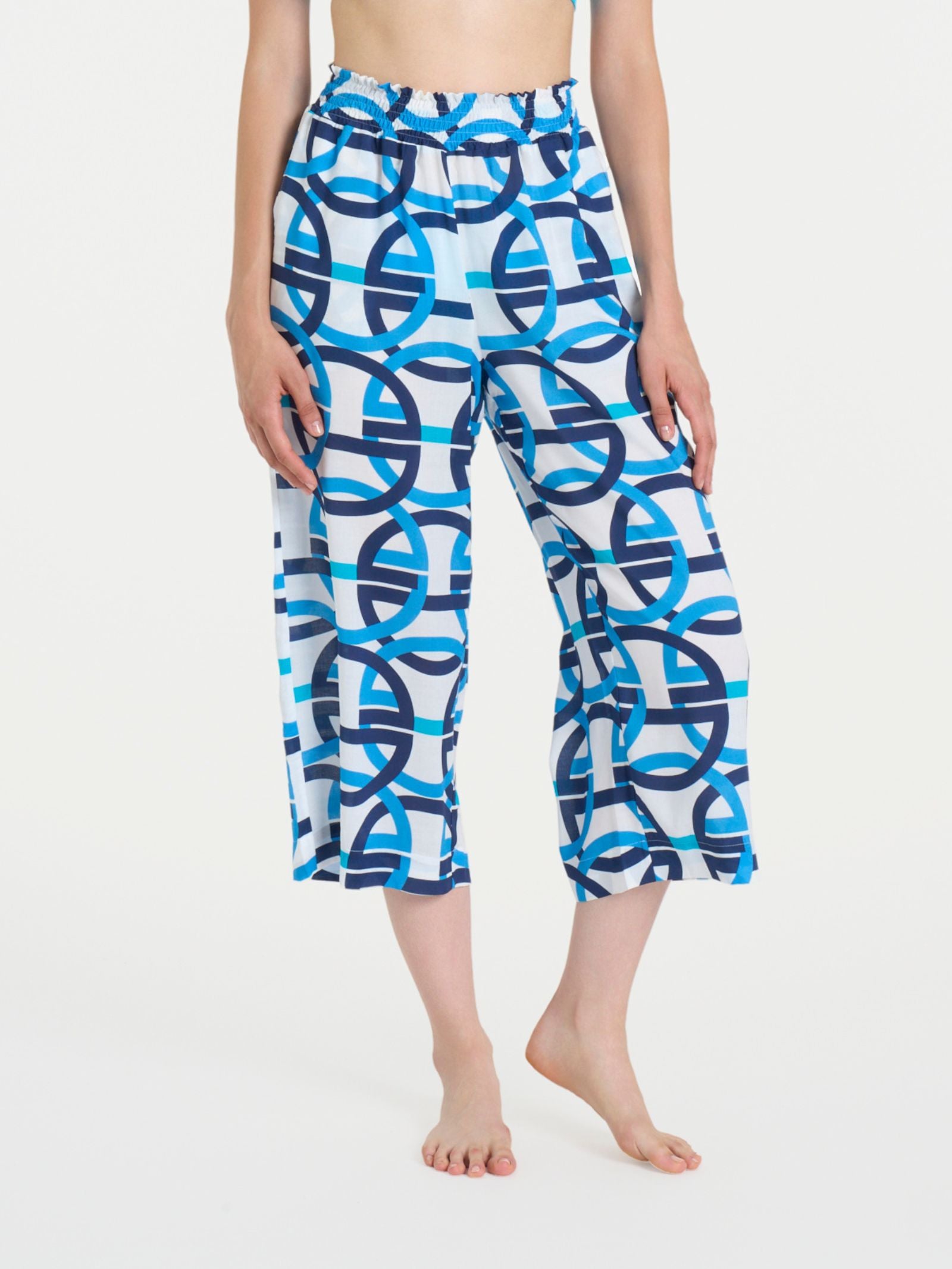 Pantalone ampio pinocchietto in fantasia in Ecoseta Bianchi Donna - Ragno