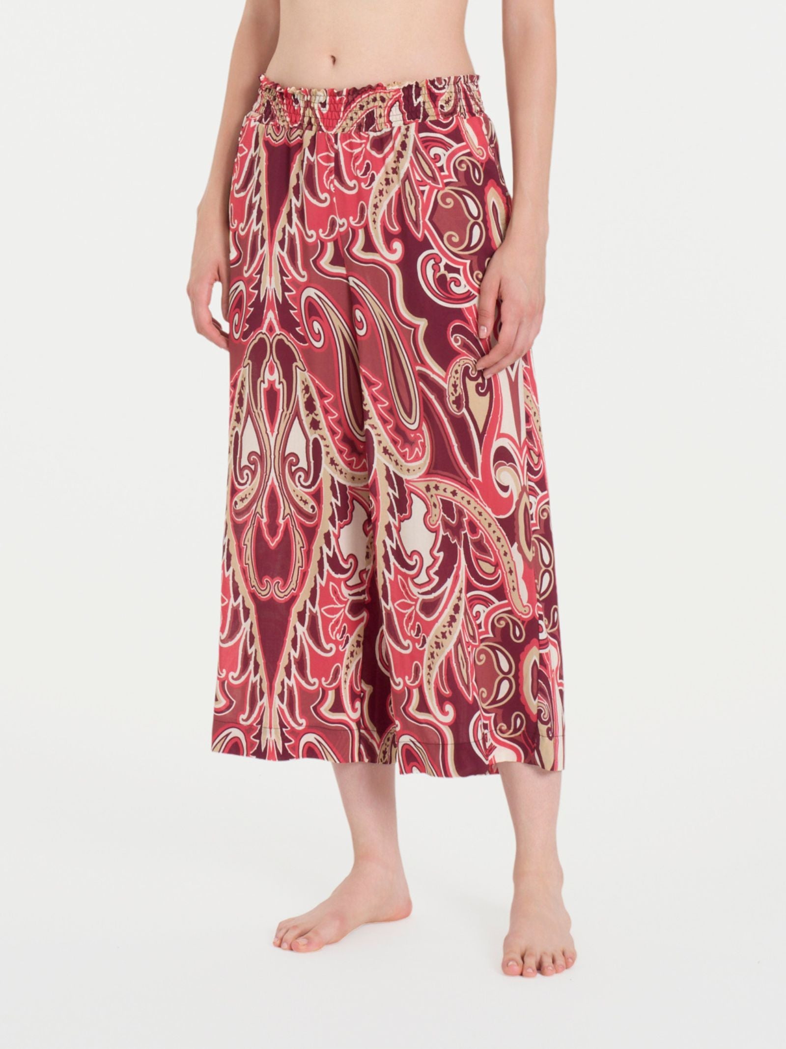 Pantalone ampio pinocchietto in fantasia in Ecoseta Rossi Donna - Ragno