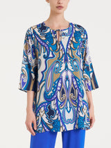 Blusa lunga con manica 3/4 in Ecoseta Blu Donna - Ragno