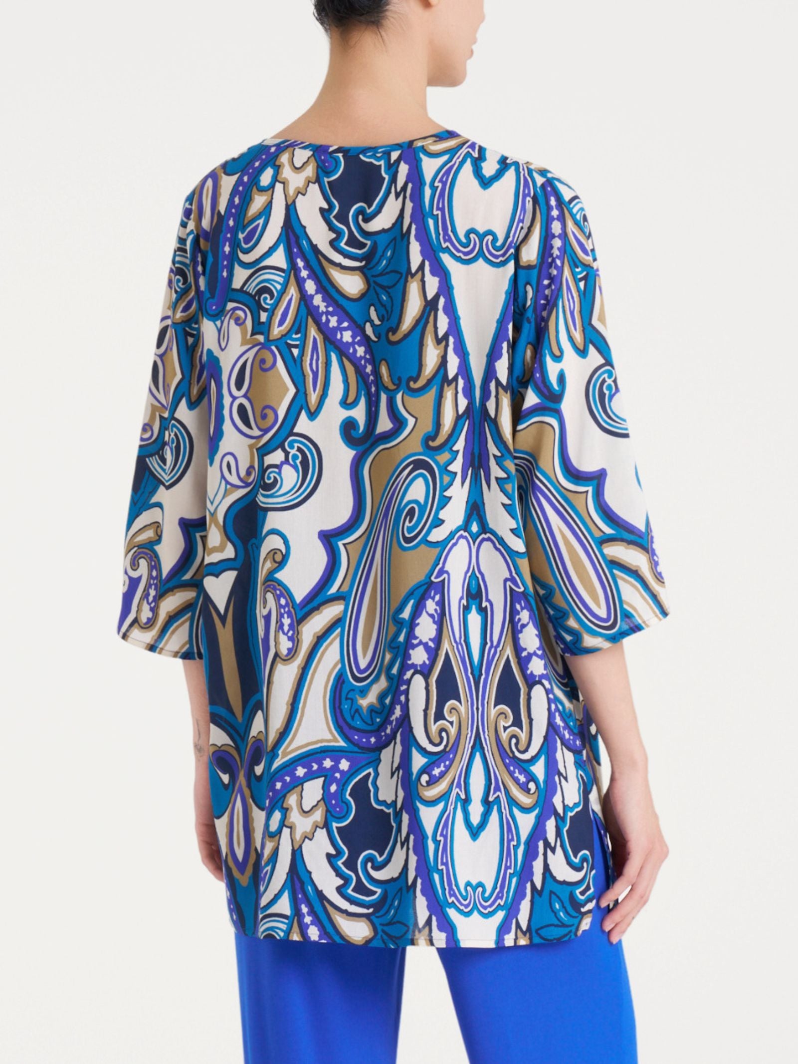 Blusa lunga con manica 3/4 in Ecoseta Blu Donna - Ragno