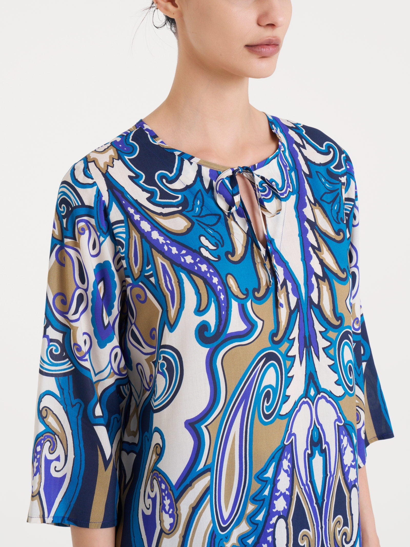 Blusa lunga con manica 3/4 in Ecoseta Blu Donna - Ragno