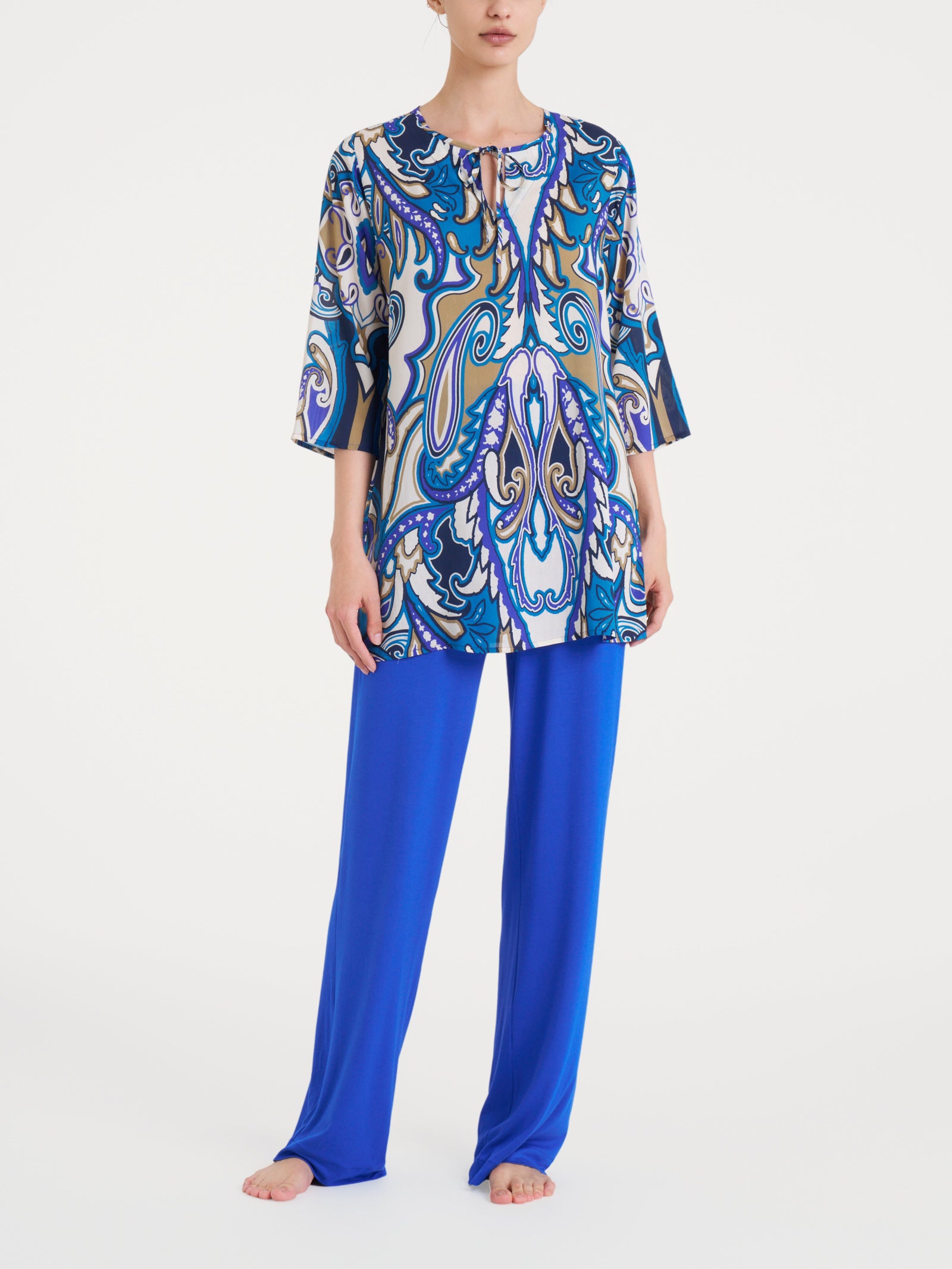 Blusa lunga con manica 3/4 in Ecoseta Blu Donna - Ragno