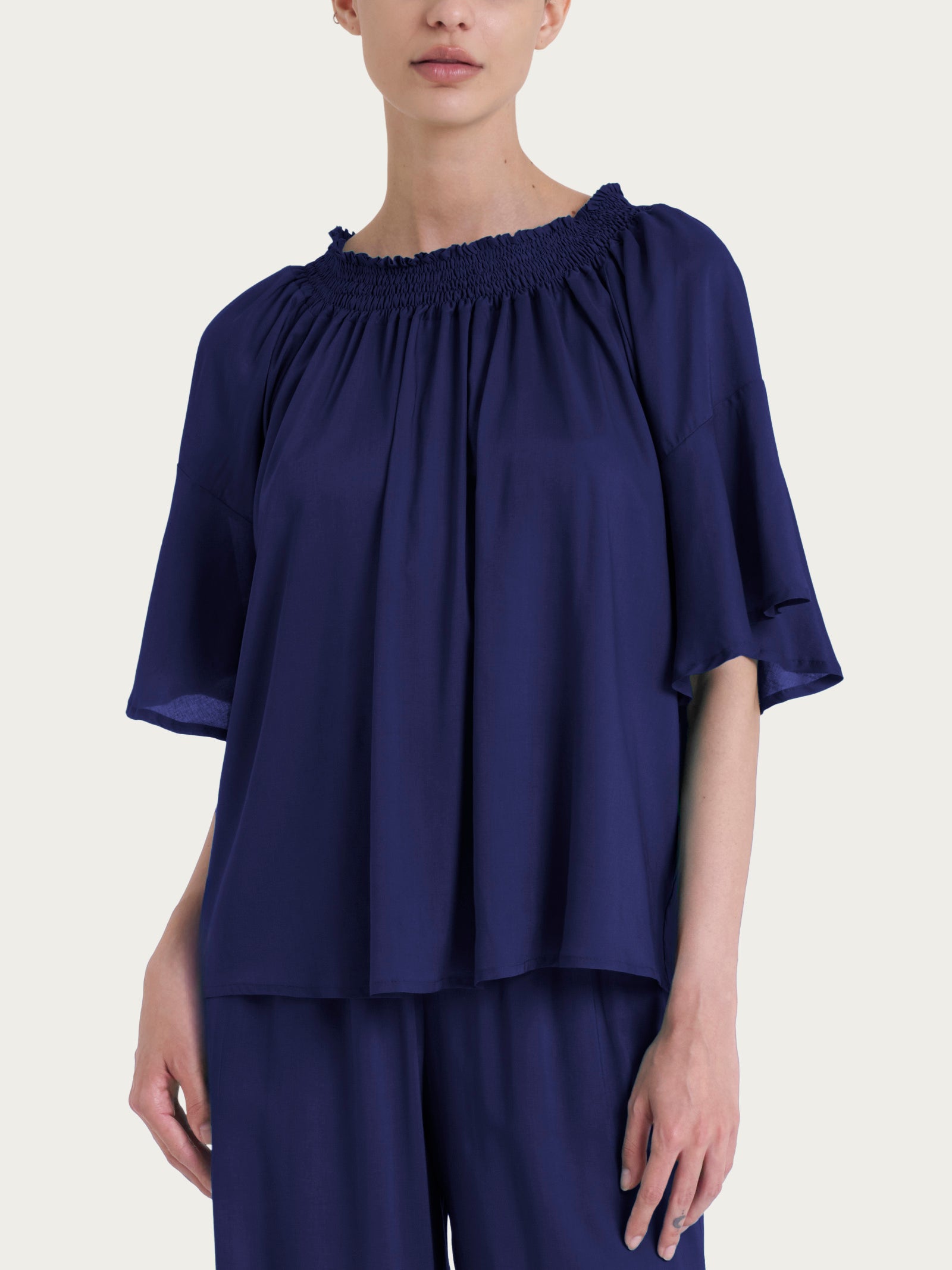 Maglietta arricciata in EcoSeta Blu Donna - Ragno