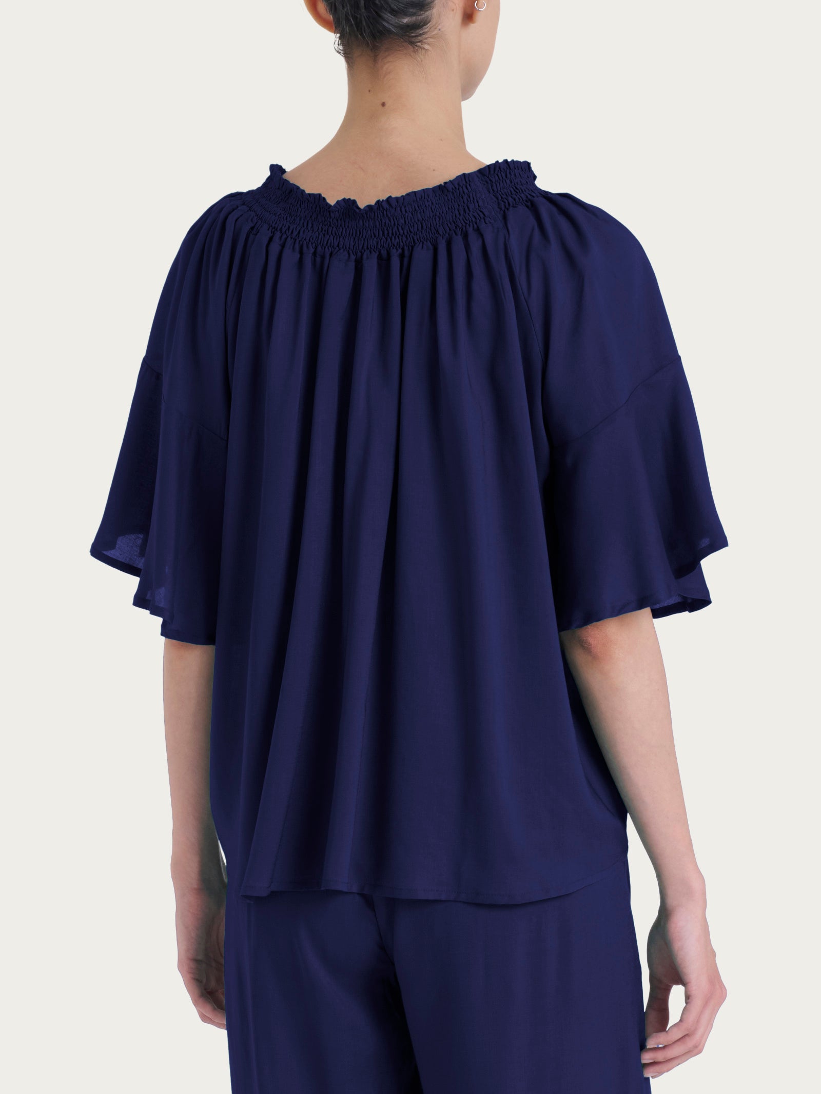 Maglietta arricciata in EcoSeta Blu Donna - Ragno